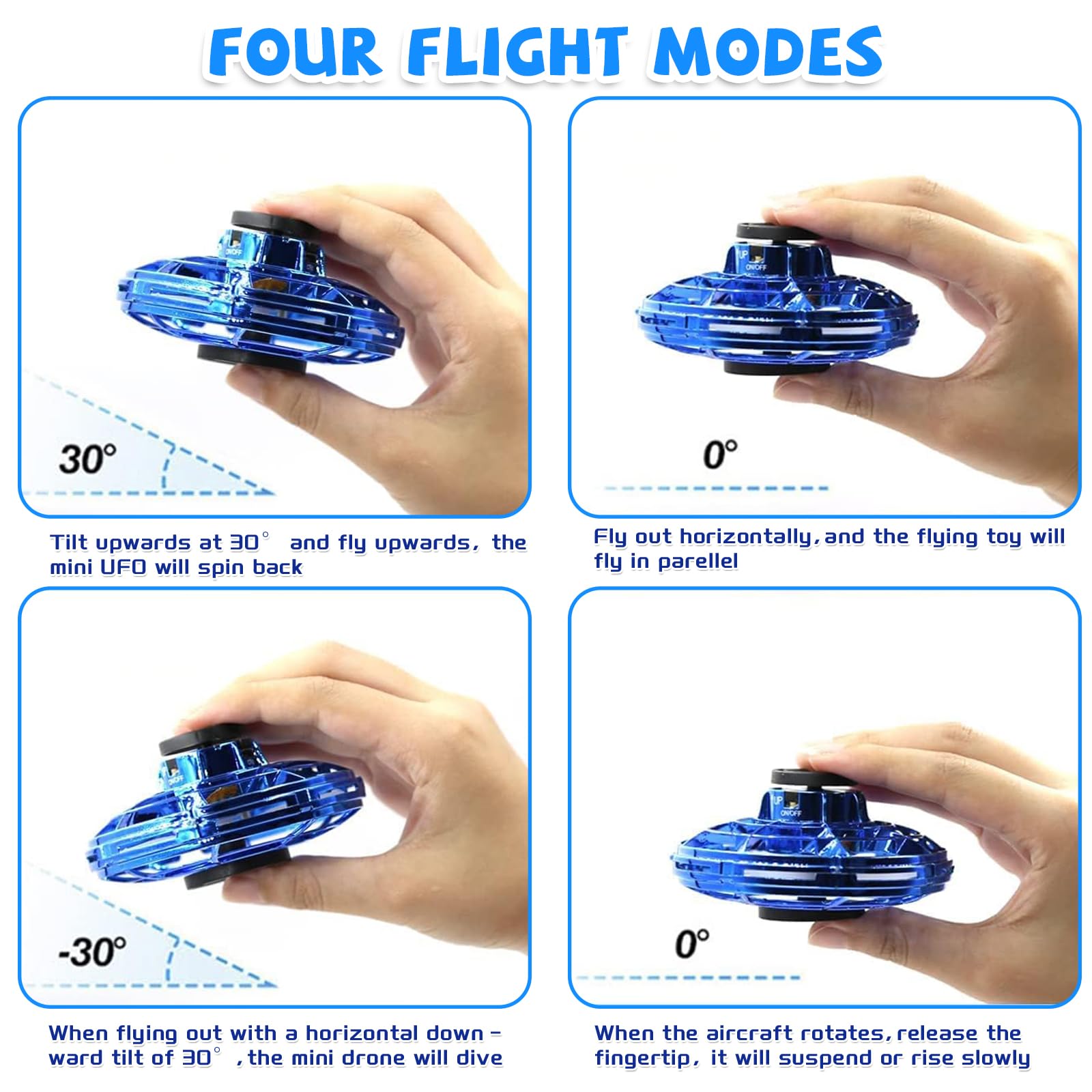 Mini latający dron Spinner, zabawka Fidget Spiner, latająca piłka z diodami LED, latający dron UFO Spin na świąteczny prezent urodzinowy dla chłopców i dziewcząt (niebieski)