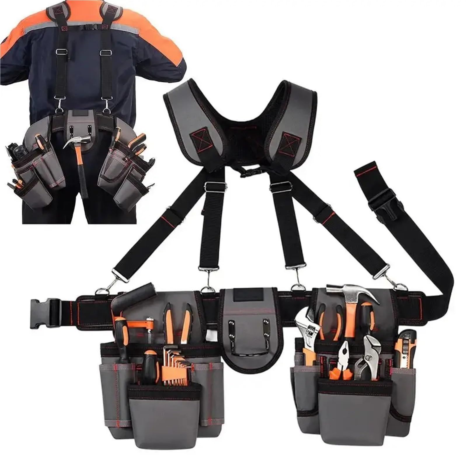 Cinture portautensili professionali regolabili | Cintura porta attrezzi di grande capacità tipo gilet con bretelle multitasca staccabile