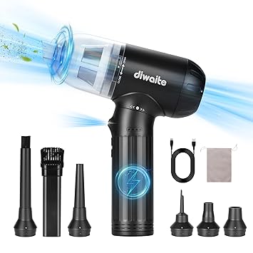 Compressed Air Duster & Vacuum- Keyboard Cleaner with Rechargeable Battery- 180 degree Rotatable and 3-Gear to 80000RPM/120000PA Compressed Air Can, Cordless Air Blower for Computer, Car (Upgrade)