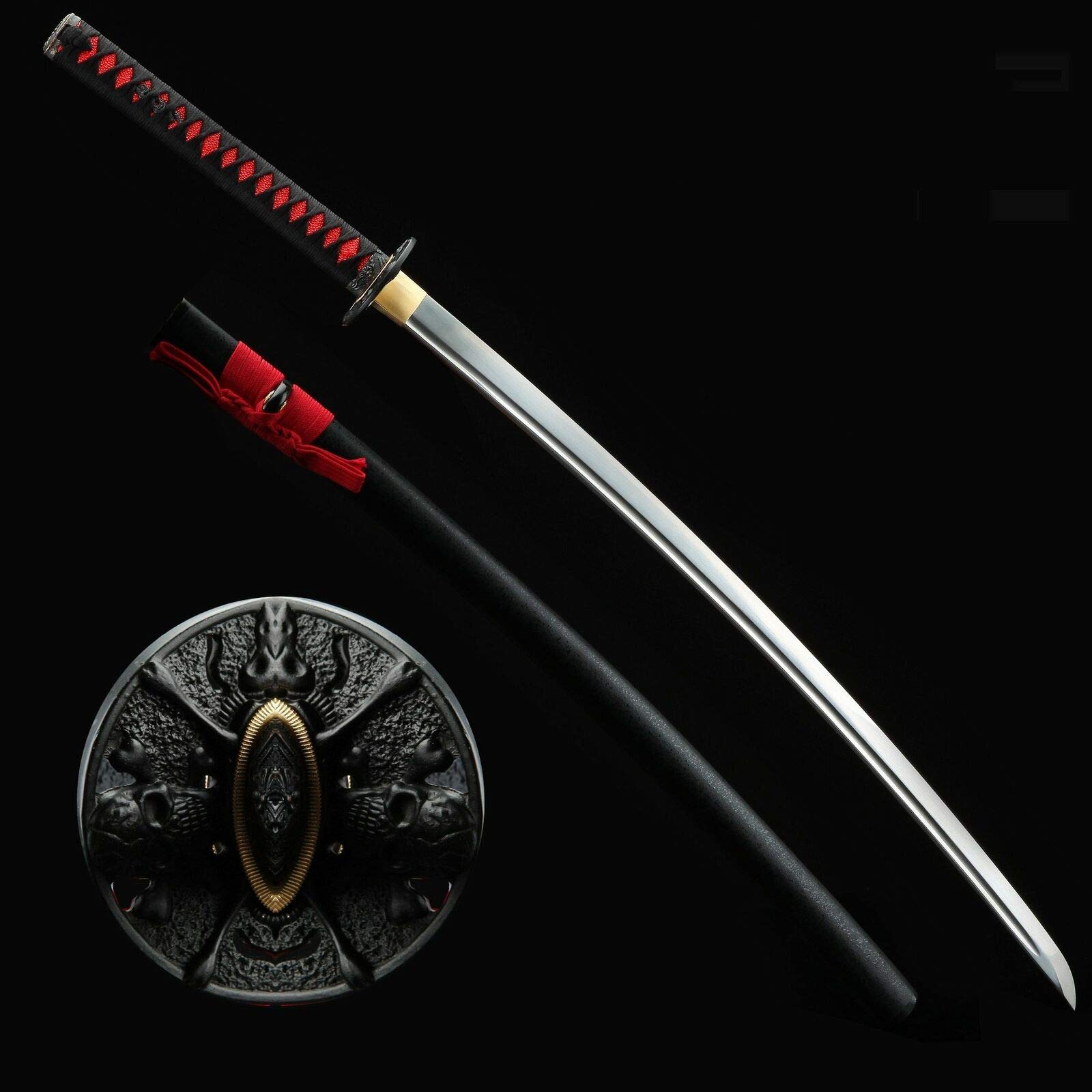 GLW Sword Skull Tsuba High Manganese Steel Black Katana Real