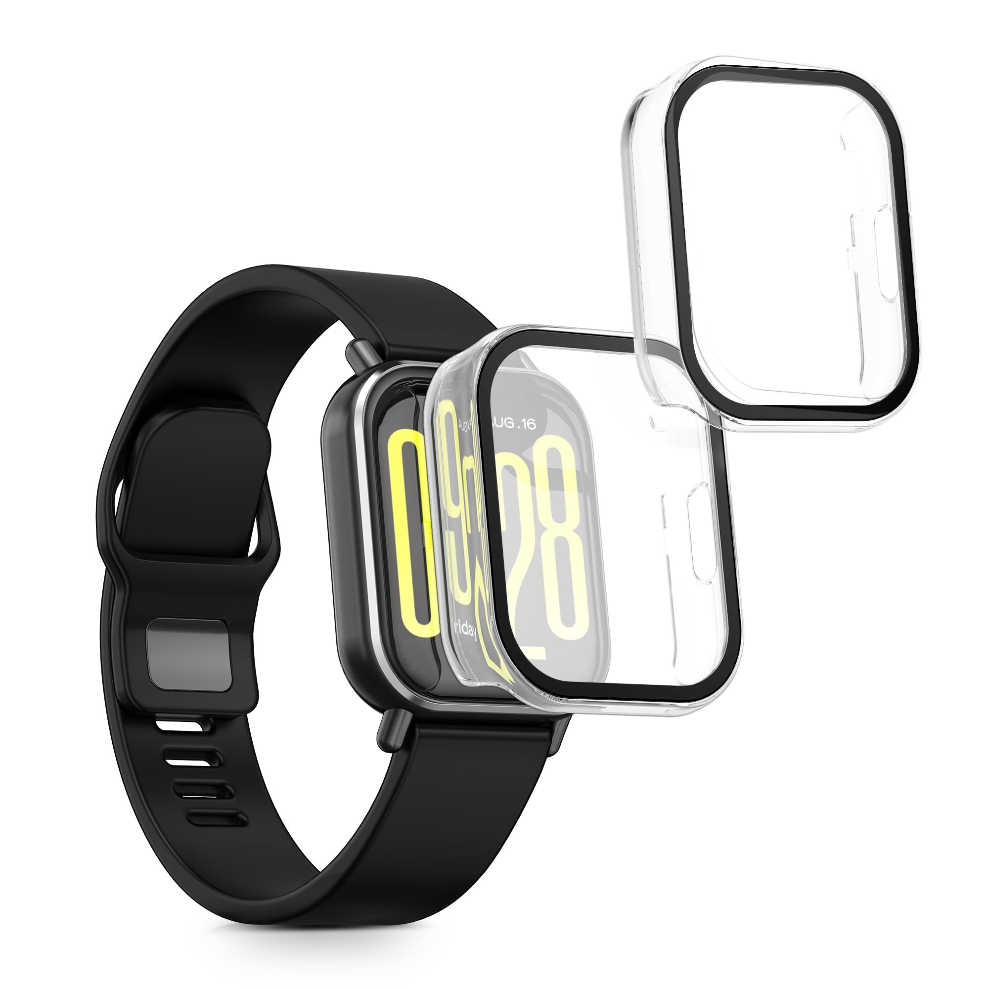 kwmobile Cover Compatible with Xiaomi Redmi Watch 5 Active Covers - 2X Tempered Glass with Plastic Frame - Transparent