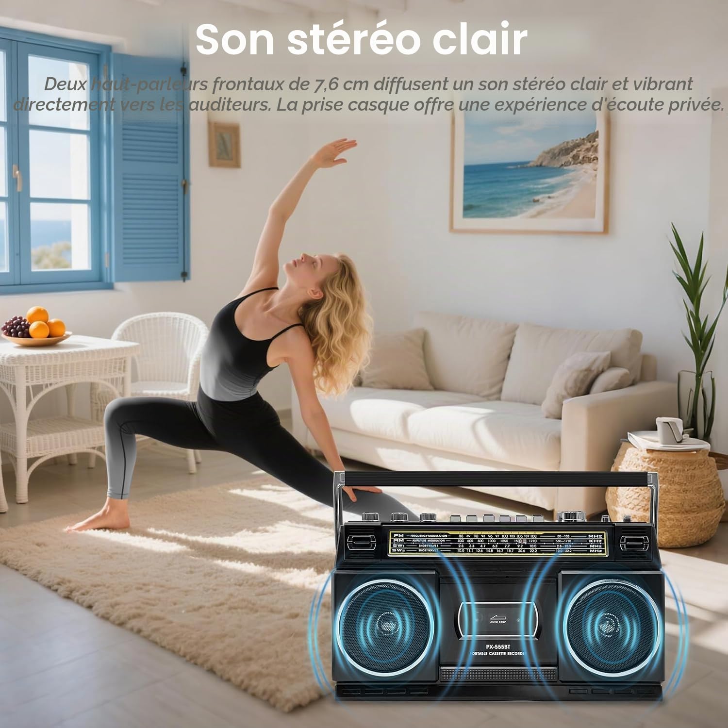 Lecteur de Cassettes avec Bluetooth et Radio (AM/FM/SW) | Numérisation des Cassettes sur USB | Son Stéréo, 10W, Lecture USB/TF, Alimentation Secteur/Pile, Prise Casque