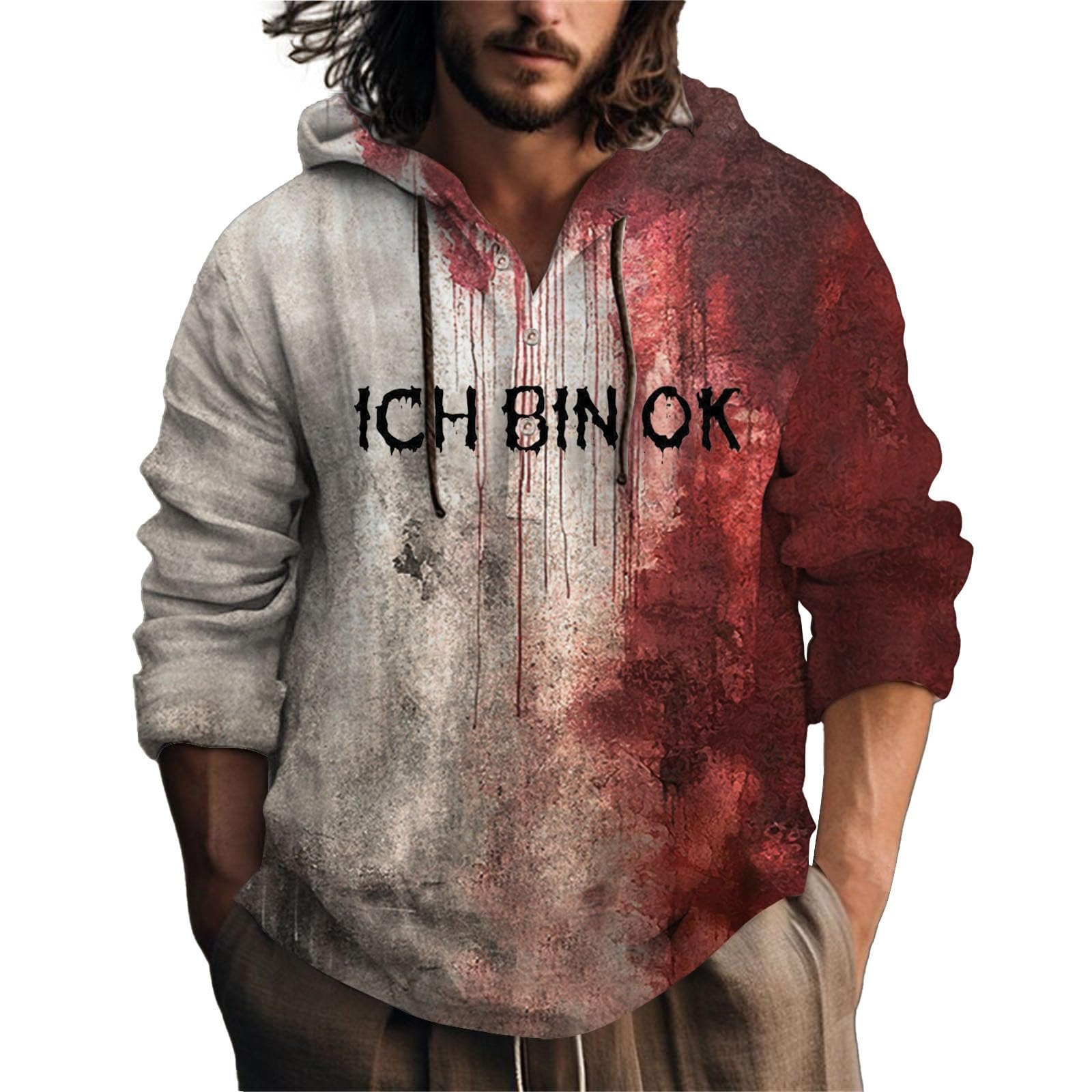 Sudadera de hombre con capucha azul oscuro talla XL con botones y estampado 3D 5