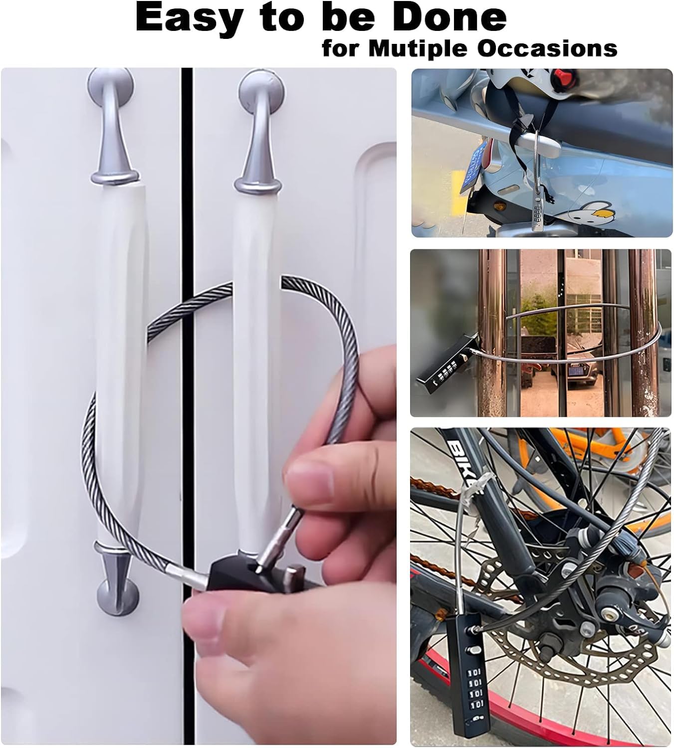 Candados de cable con combinación, 4 dígitos, 23-3/5 pulgadas, capacidad de 60 kg, cable de bloqueo flexible antiarañazos para puertas de vallas, bicicletas, armarios, taquillas y varias
