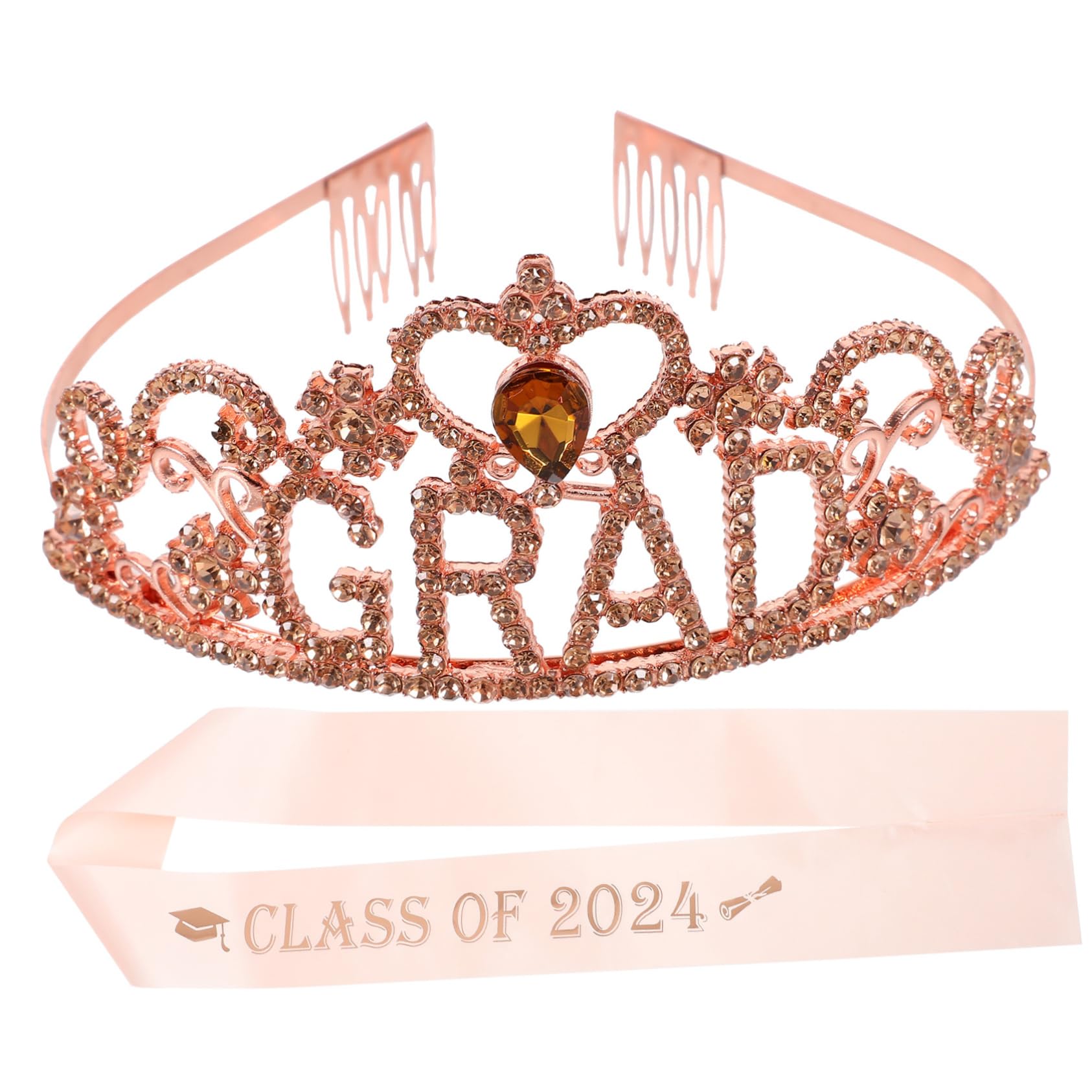 Zerodeko 4 Sätze Abschlusskrone und Schärpe Roségoldene Krone Schärpe für Abschlussfeiern Fotorequisiten Bequemes Hochwertiges Material Graduierte