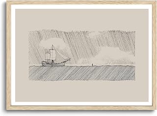 KISSFOX Peter and Jesus Walk on Water OAK Wood Framed Wall Art Christian Canvas Art Prints Inspirational Bible Pictures Wall Decor Sketch Faith Art Paintings Posters For Bedroom Living Room