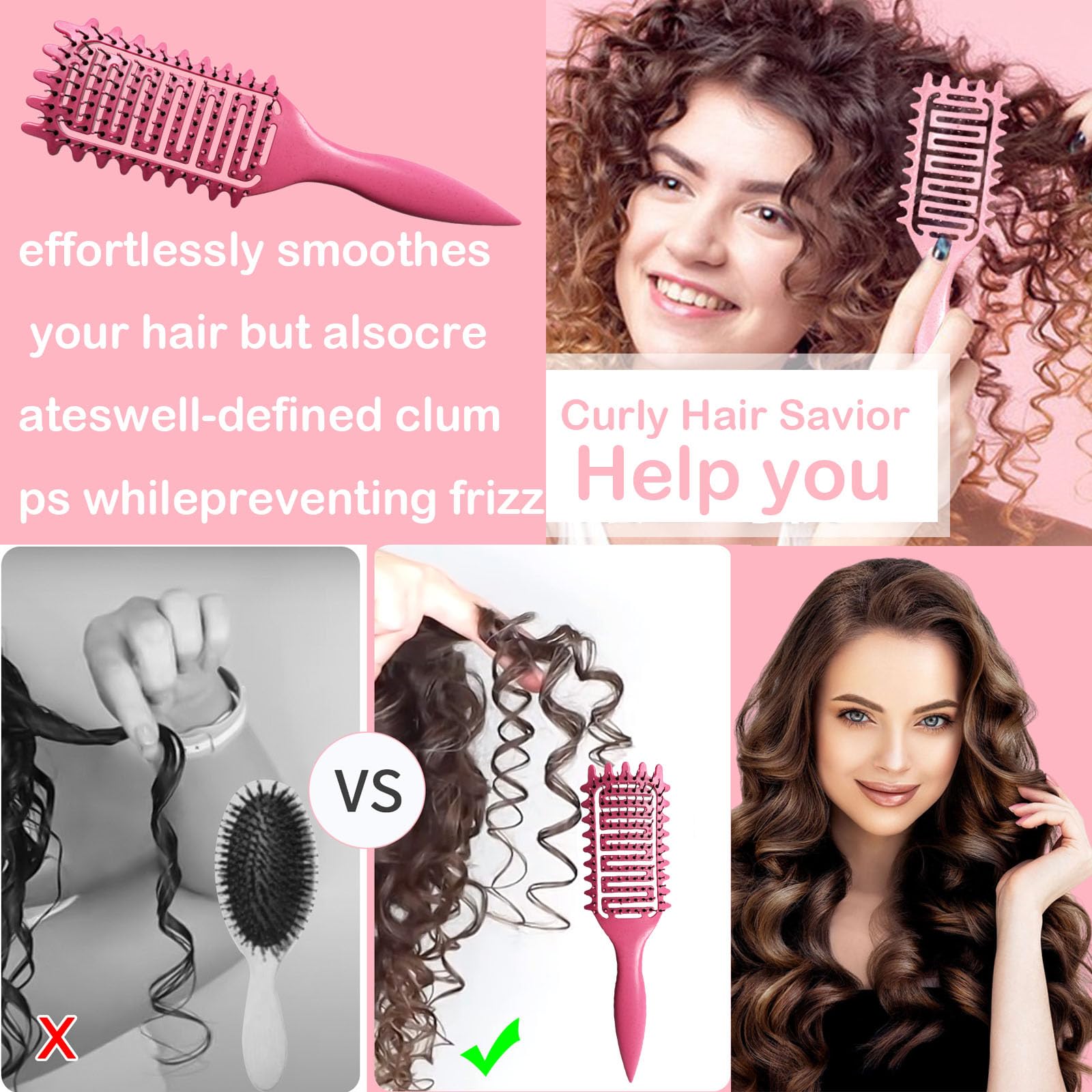 Curly Hair Brush, Curl Defining Brush, Detachment Hair Brush, Define Styling Paddle Brush for Wet/Thin/Curly Hair - Image 4