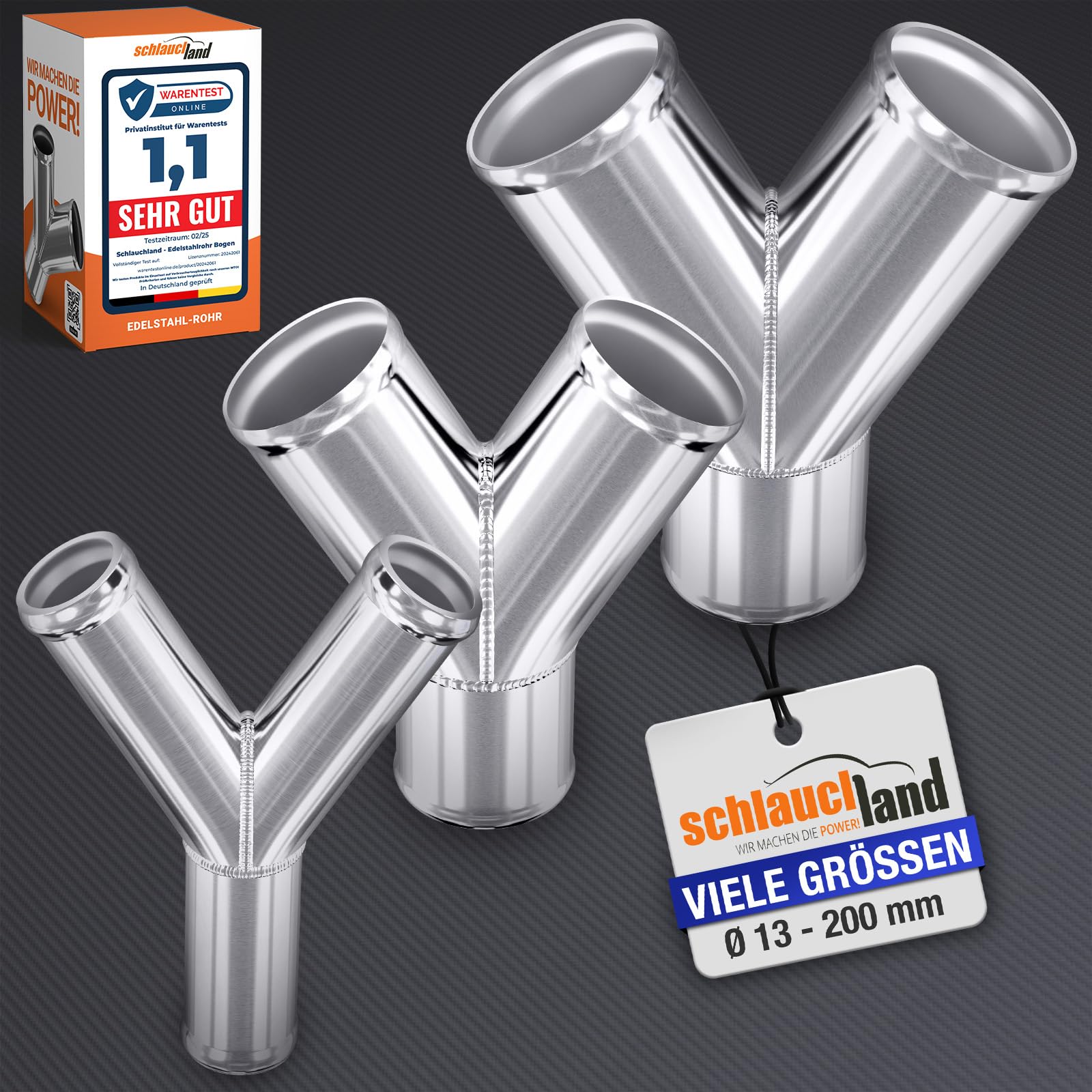 Y-VERTEILER ROHR EDELSTAHL INOX AD-Ø 102mm Y STÜCK poliert V2A 1.4301 SS304| GROSSE AUSWAHL |Abgang Adapter Splitter Edelstahl-Rohr T Ladeluft-Kühler Schlauch-Verbinder Kupplung Verzweigung | TOP