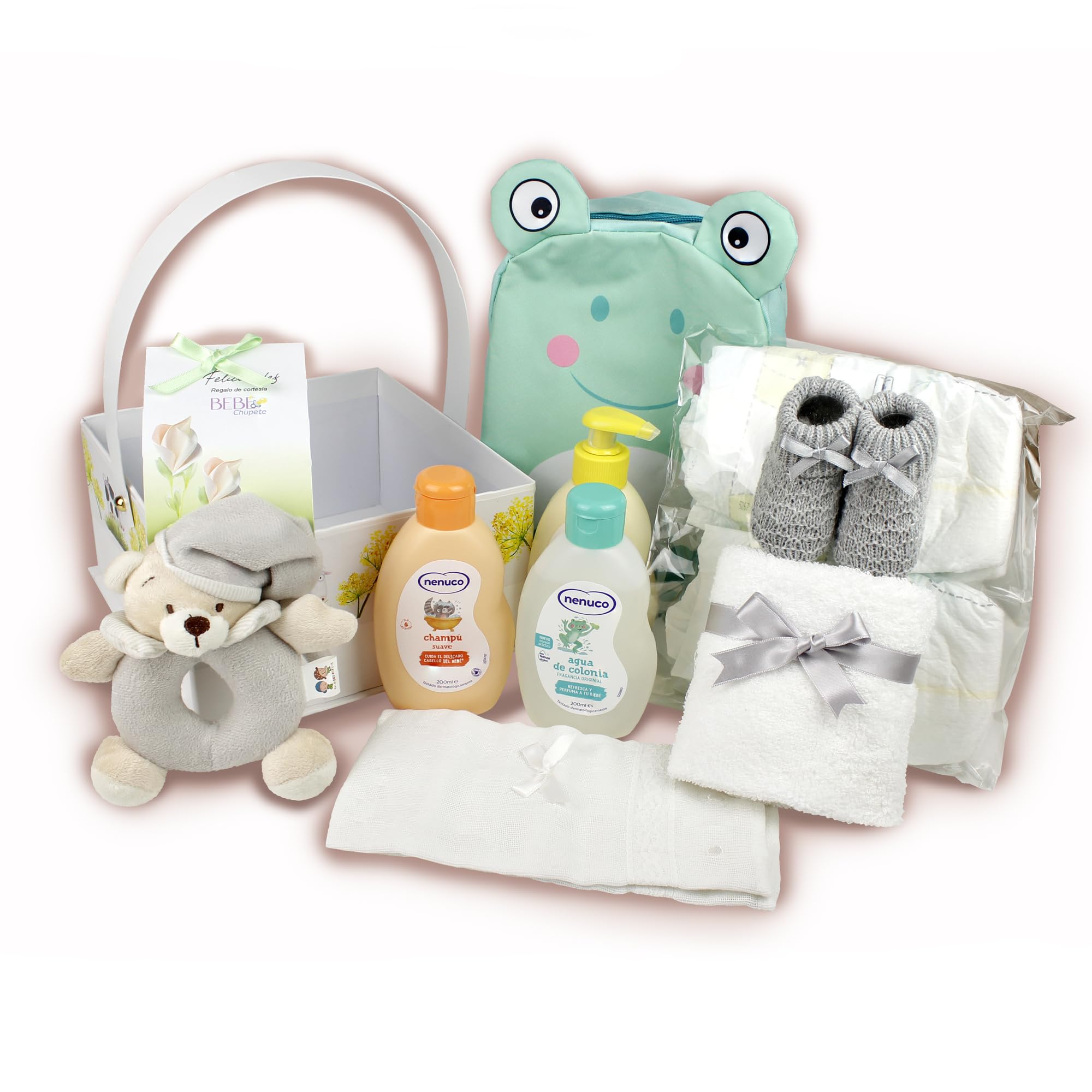 Regalo Bebe Recien Nacido Niño NENUCO-Regalo Bebe Recien Nacido Niña-Regalo para Bebes Recien Nacidos-Primera Puesta Bebe Recien Nacido-Cesta Regalo Bebe-Canastilla-cestas bebe-Baby Shower (Gris)
