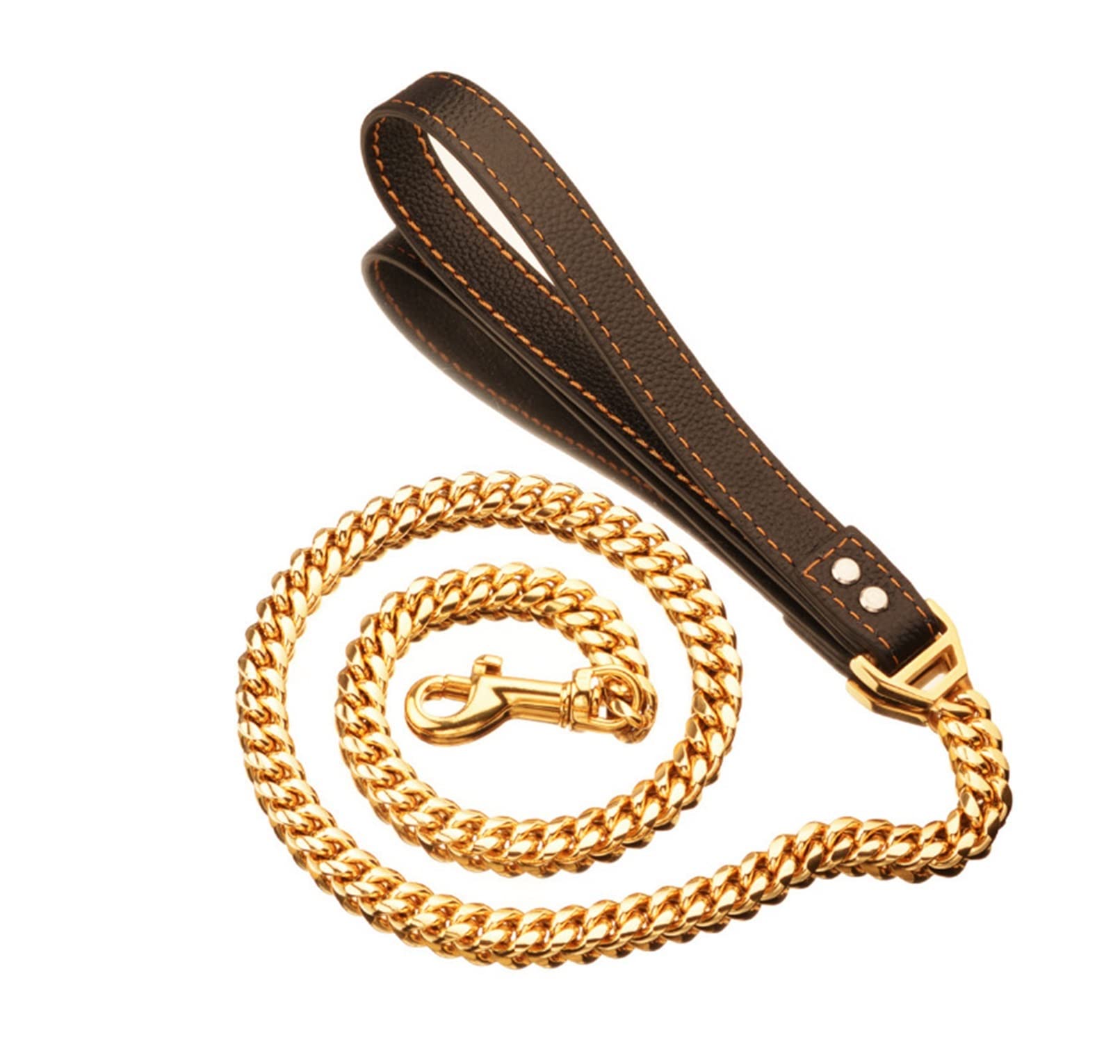 Cuello de mascotas Correa correa de acero inoxidable de plomo de acero inoxidable de 14 mm de cuello de cadena de perros de oro plomo de cuero for mascotas for pequeños perros grandes pitbull bulldog