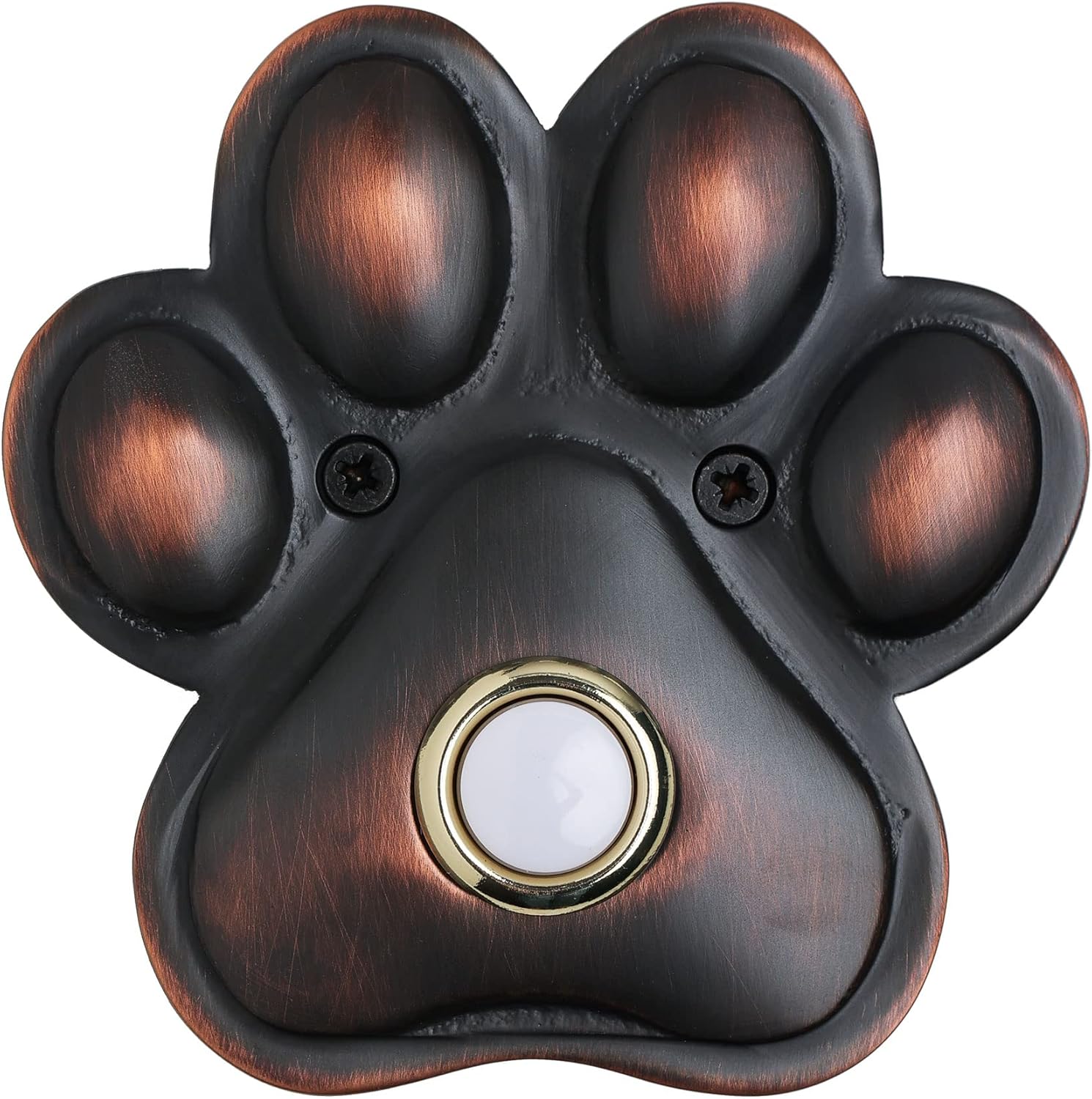 Paw Print Doorbell in Oil Rubbed Bronze Environment Friendly Solid Recycled Brass - Rust Proof - 3.5 W x 3.5 H x 1 D