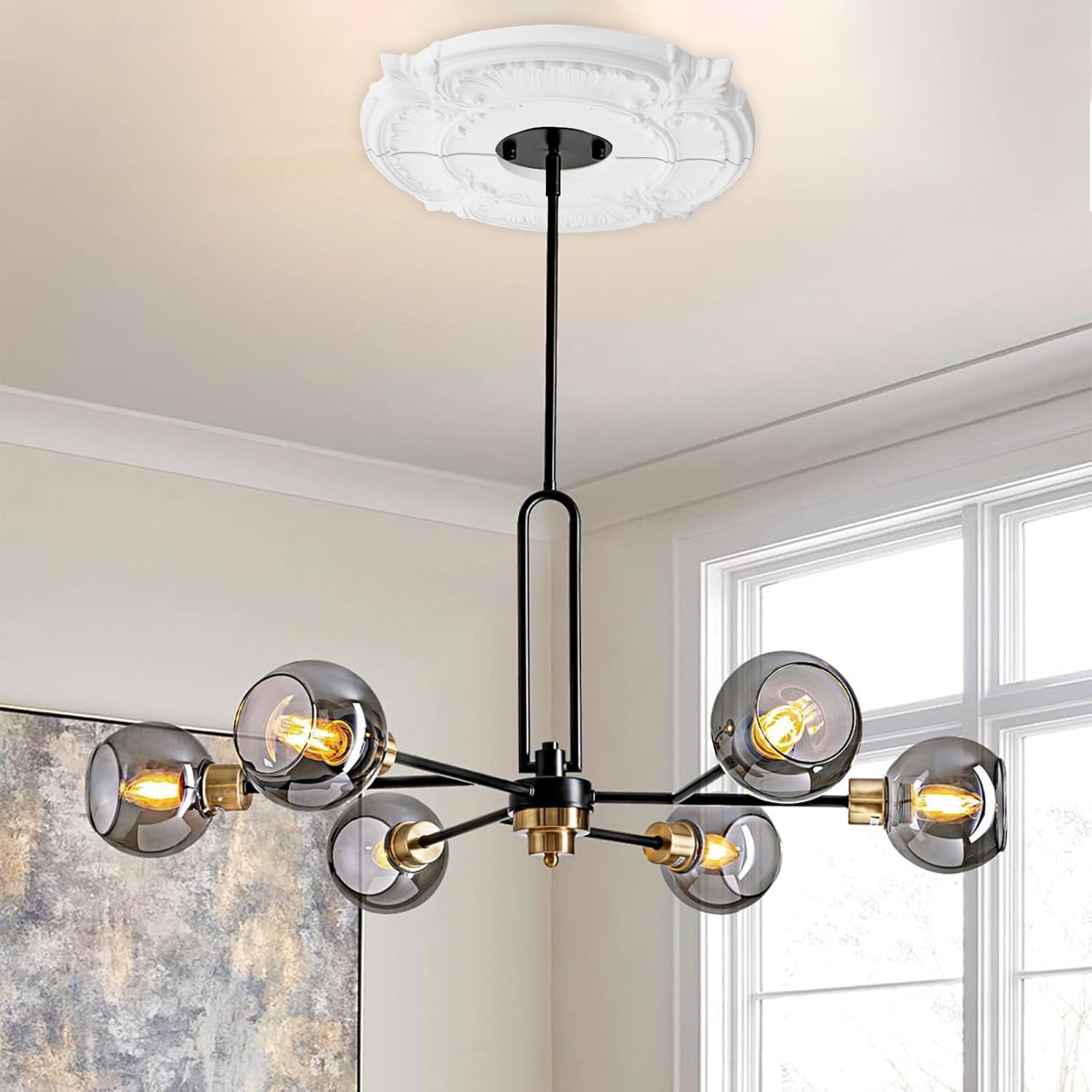 White Split Ceiling Light Medallion Round Home Lighting Ceiling Medallion Home Lighting Ceiling Medallions, 2 PCS