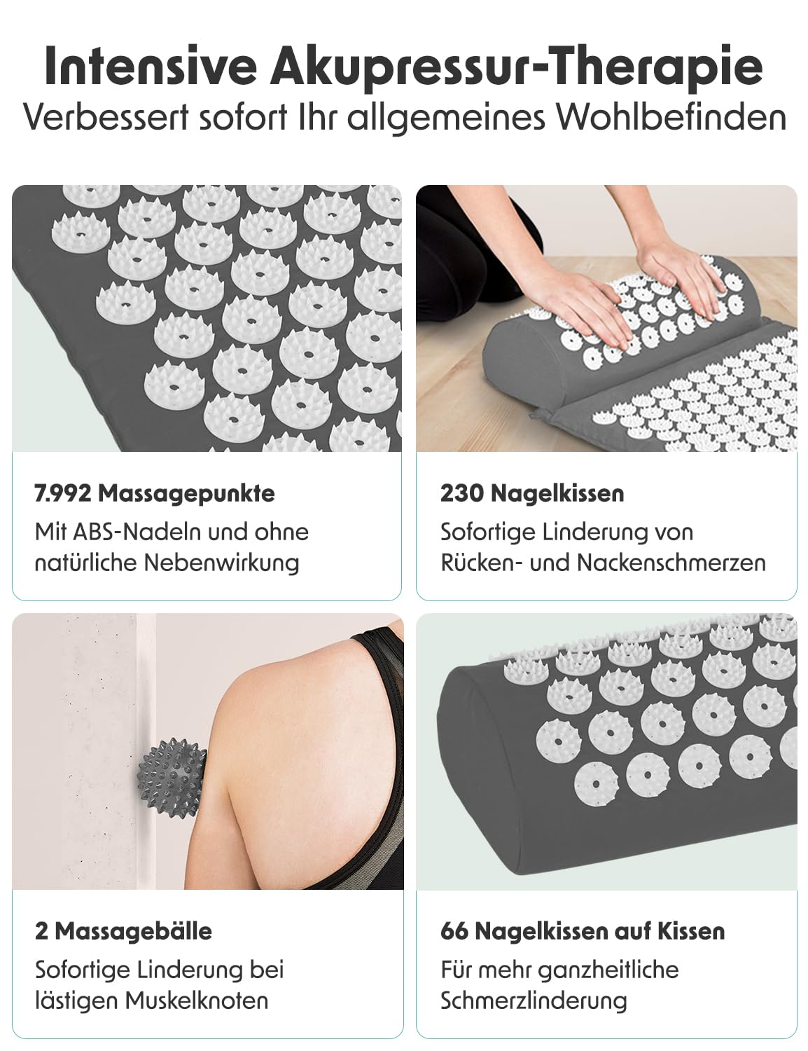 LifeGoods Akupressurmatte Mit Kissen - Akkupressmatte - Akkupressurmatte+ - Akupressur Matte - Akupunktur Matte - Massagematte - Rücken - Stachelmatte - Fakirmatte - Nagelmatte - Acupressure Mat