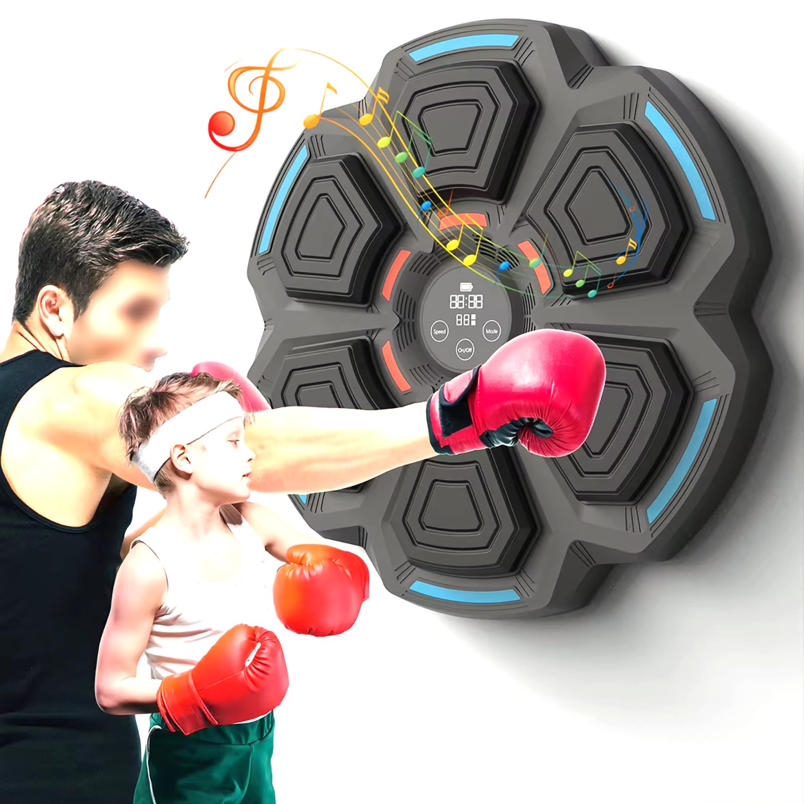 Cible de boxe musicale Bluetooth avec lumières RVB et fixation murale noire