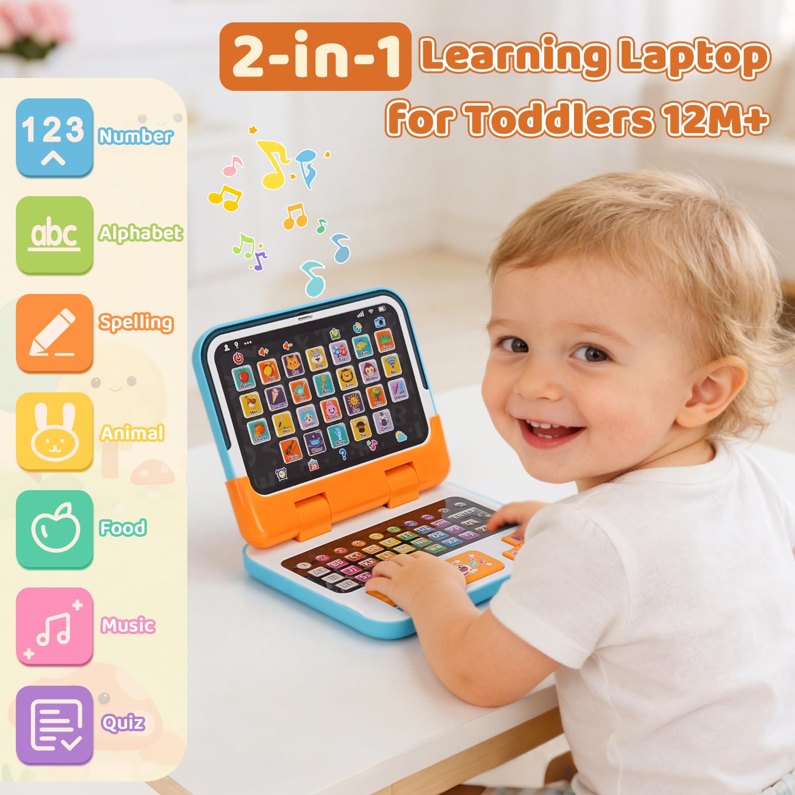 Dreamon Kids Laptop Toy Laptop Computer for Toddler Children Detachable Kids Tablet with Alphabet Music Lights Sounds Educational Montessori Toys for 12M+ 1 2 3 Years Old - Image 2