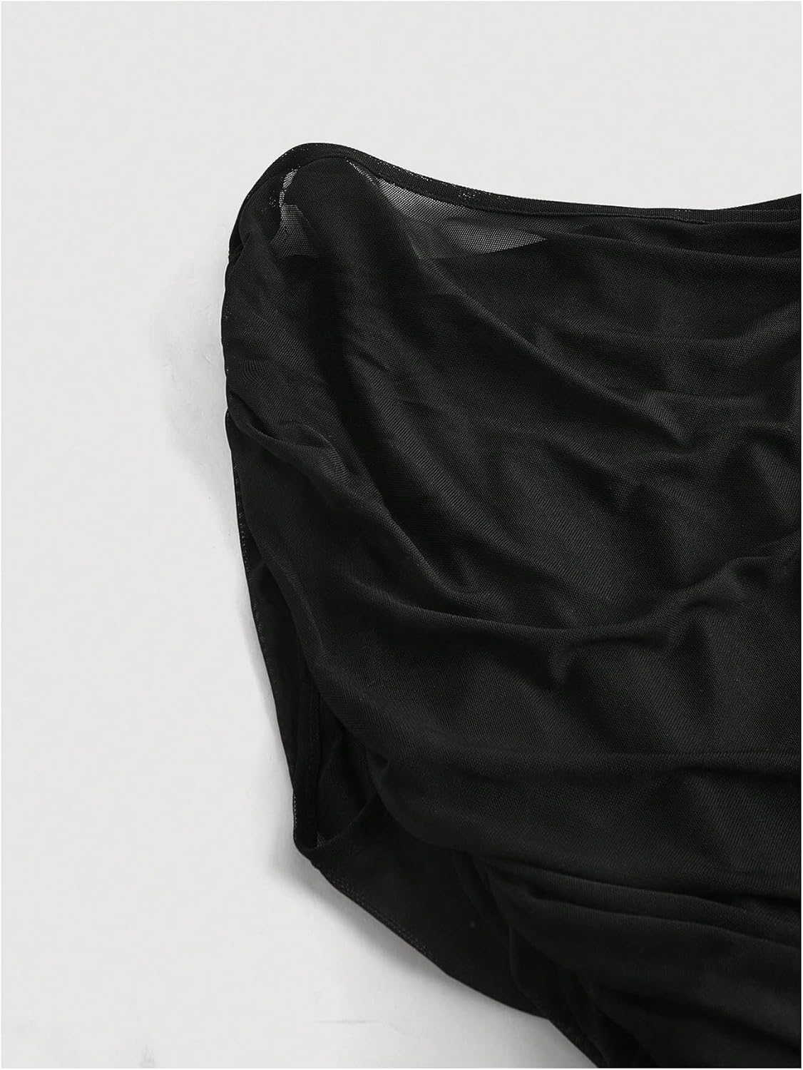 WDIRARA Women's Plus Size Mesh Off The Shoulder Tee Shirts 2 in 1 Ruched Short Sleeve Crop Tops - Image 3