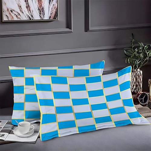 Miniatura 2 de Funda de edredón azul California King con estampado cuadrado, funda de edredón de microfibra suave y 2 fundas de almohada de 20 x 36 pulgadas, juego