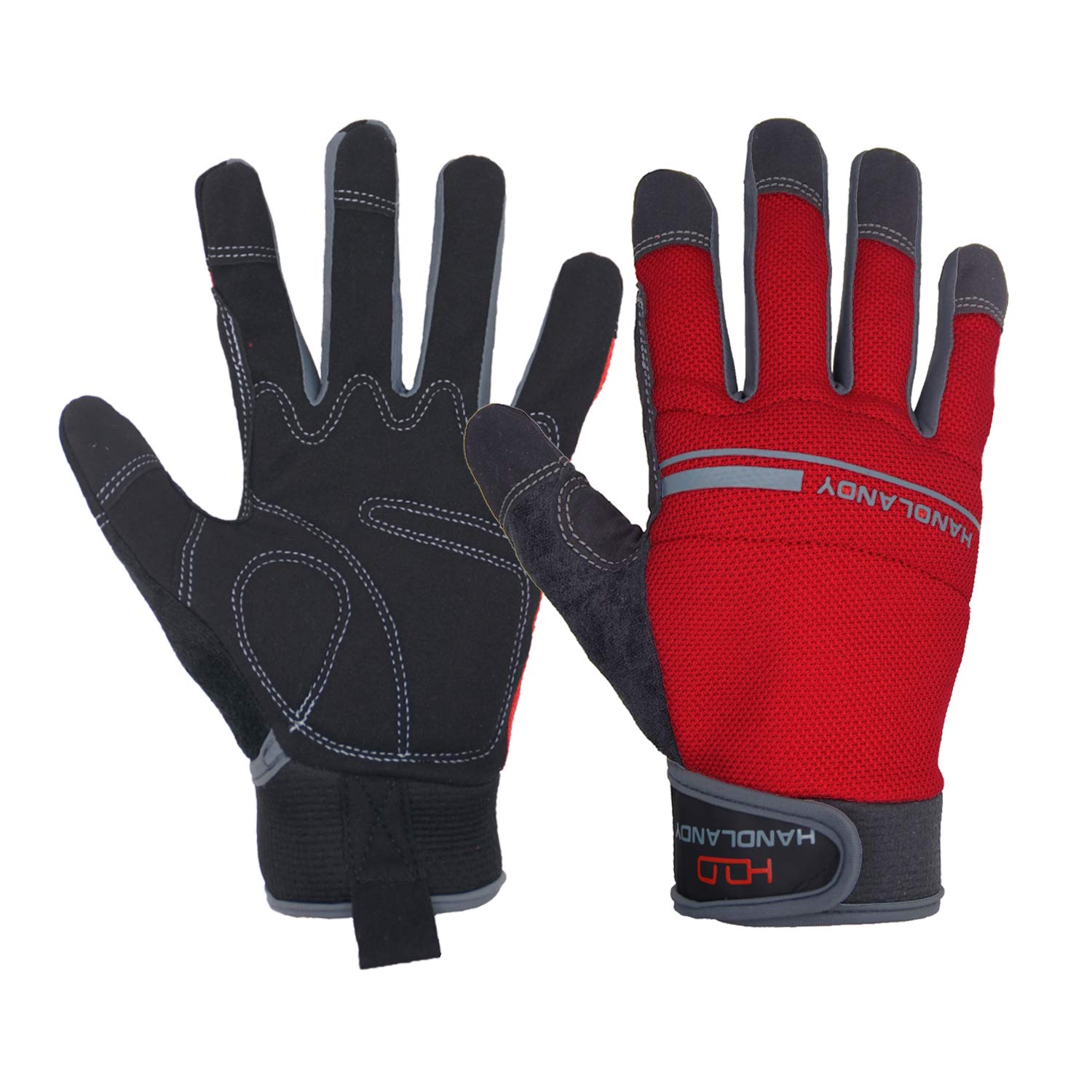 HANDLANDY Work Gloves Mens & Women, Utility Safety Mechanic Working Gloves Touch Screen, Flexible Breathable Yard Work Gloves (Large, Red)