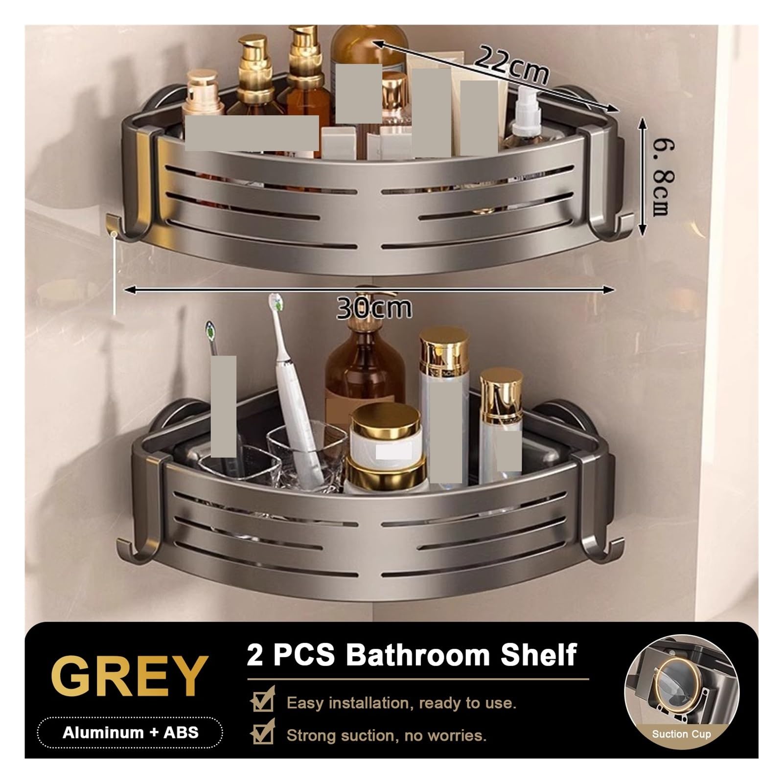 Generisch Graues Aluminium-Duschregal mit Saugnapf
