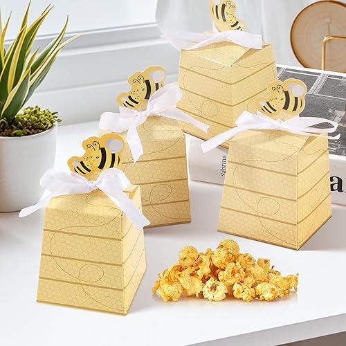Miniatura 6 de Cyblinia 100 cajas de dulces de abeja, cajas de regalo de colmena, cajas de regalo de abejas con cintas para decoraciones de fiesta de cumpleaños