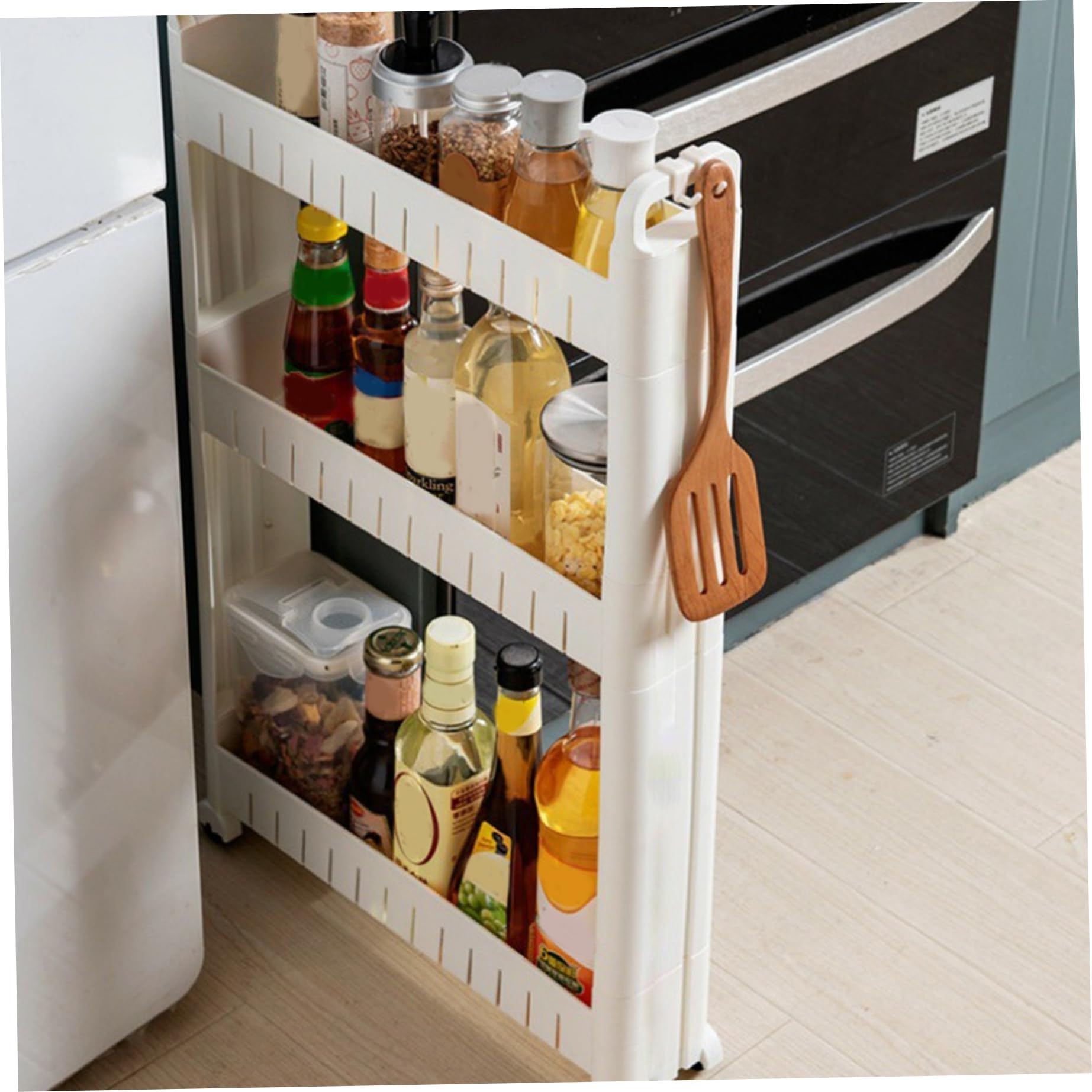 Carrito de almacenamiento delgado de 3 niveles con ruedas estrecho para baño y cocina, estante de plástico para lavadora/secadora, oficina y estudio, utilidad que ahorra espacio