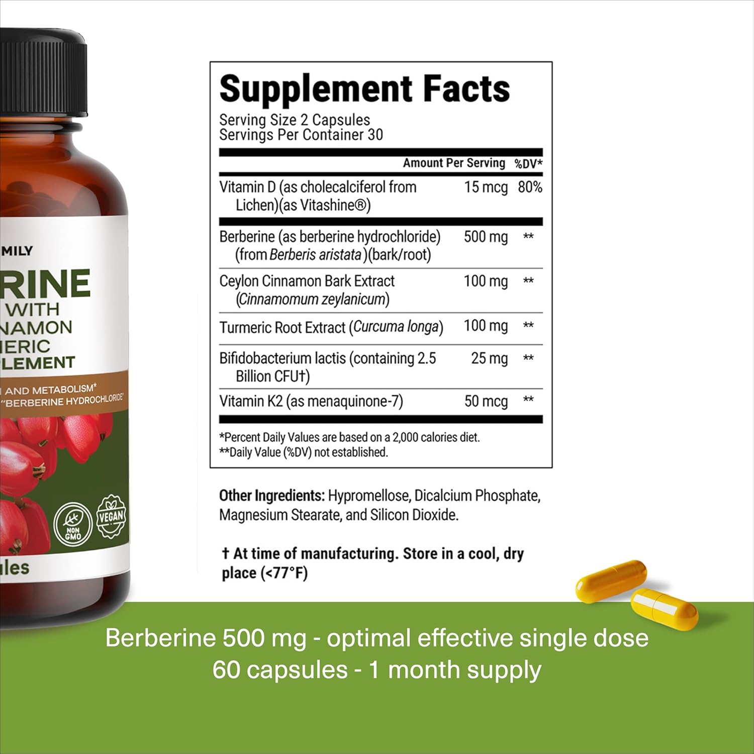 Berberine Supplement 500Mg With Probiotics Vitamins D And K ...