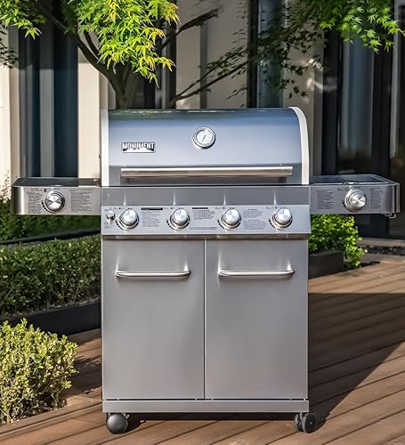 Miniatura 6 de Monument Grills Parrillas de gas propano de 4 quemadores más grandes de acero inoxidable con placa de cocción (2 artículos)