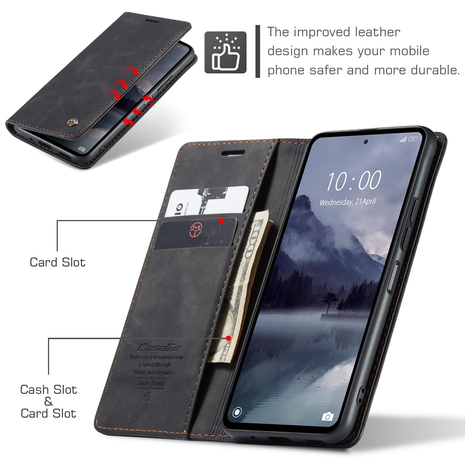 owlhold Cover Xiaomi Redmi 12 4G/5G/ note 12R/ POCO M6 Pro 5G Custodia Magnetica Portafoglio Flip[Antiurtoo][Cavalletto][Carta Fessura] Cover Pelle per Xiaomi Redmi 12 - Nero