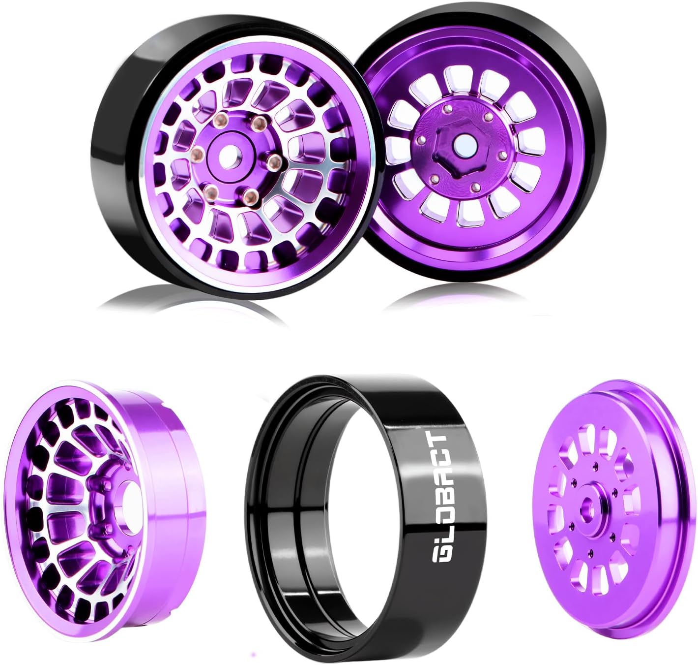 GLOBACT Aluminum Alloy 1.3" Beadlock Wheels -3.75mm Offset for SCX24 AX24 TRX4M Upgrade 1/18 1/24 RC Crawler Parts (Purple)