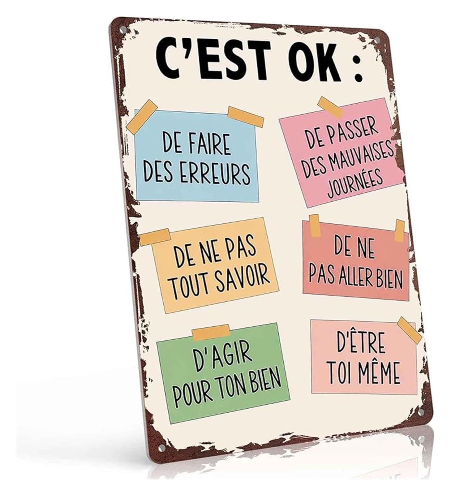 FNYUVNFAF French Saying C‘est OK Metal Sign Motivational Wall Decor for Bedroom Living Room Office Cafe Classroom Modern Minimalist Home Decor 8 X 12 inch
