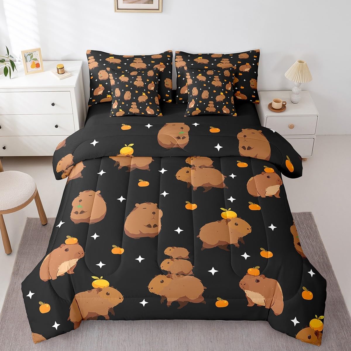 Erosebridal OK I Pull Up Capybara 7Pcs Comforter Set,Funny Capybara Bedding Sets Twin,Capybara Decor Bed in a Bag,Simple Capybara Sheet Set with Comforter,Capybara Gifts for Capybara Lovers