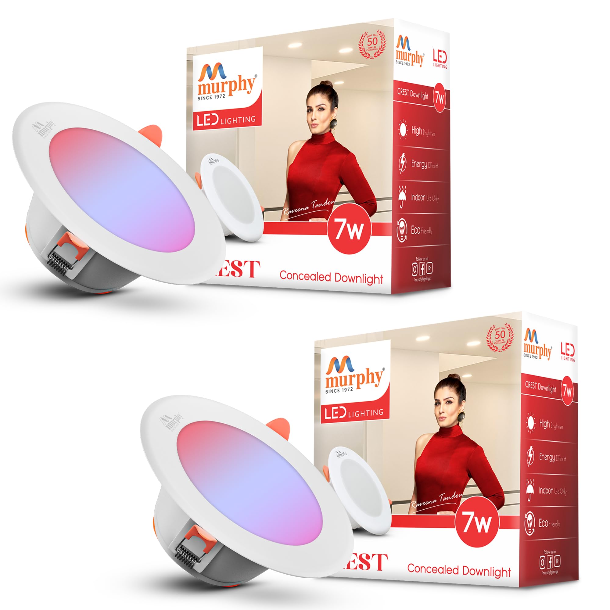 murphy 7w comet 3-in-1 round led conceal panel light | color changing (red/blue/pink) – suited for 3-inch concealed box – pack of 2