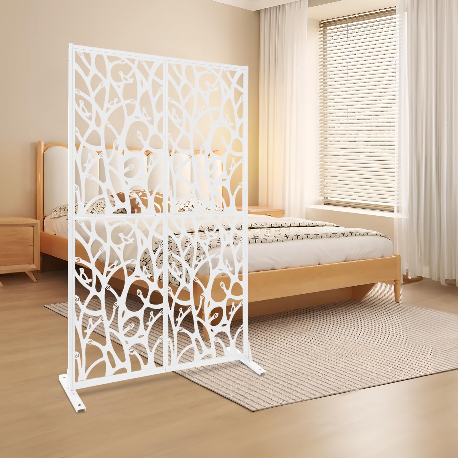 Osłona do użytku na zewnątrz i wewnątrz, wolnostojąca ścianka działowa, 115 x 40 x 183 cm, metalowy klosz do salonu i sypialni, biały