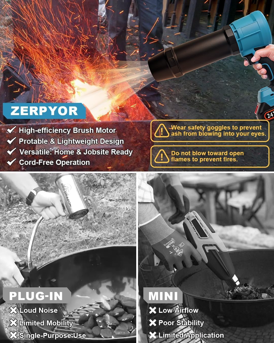 Cordless Leaf Blower, 24V Electric Handheld Leaf Blower with Battery and Charger, Lightweight Powered Blowers for Lawn Care,Yard, Blowing Leaves, Dust, Snow (2, Battery) - Image 6