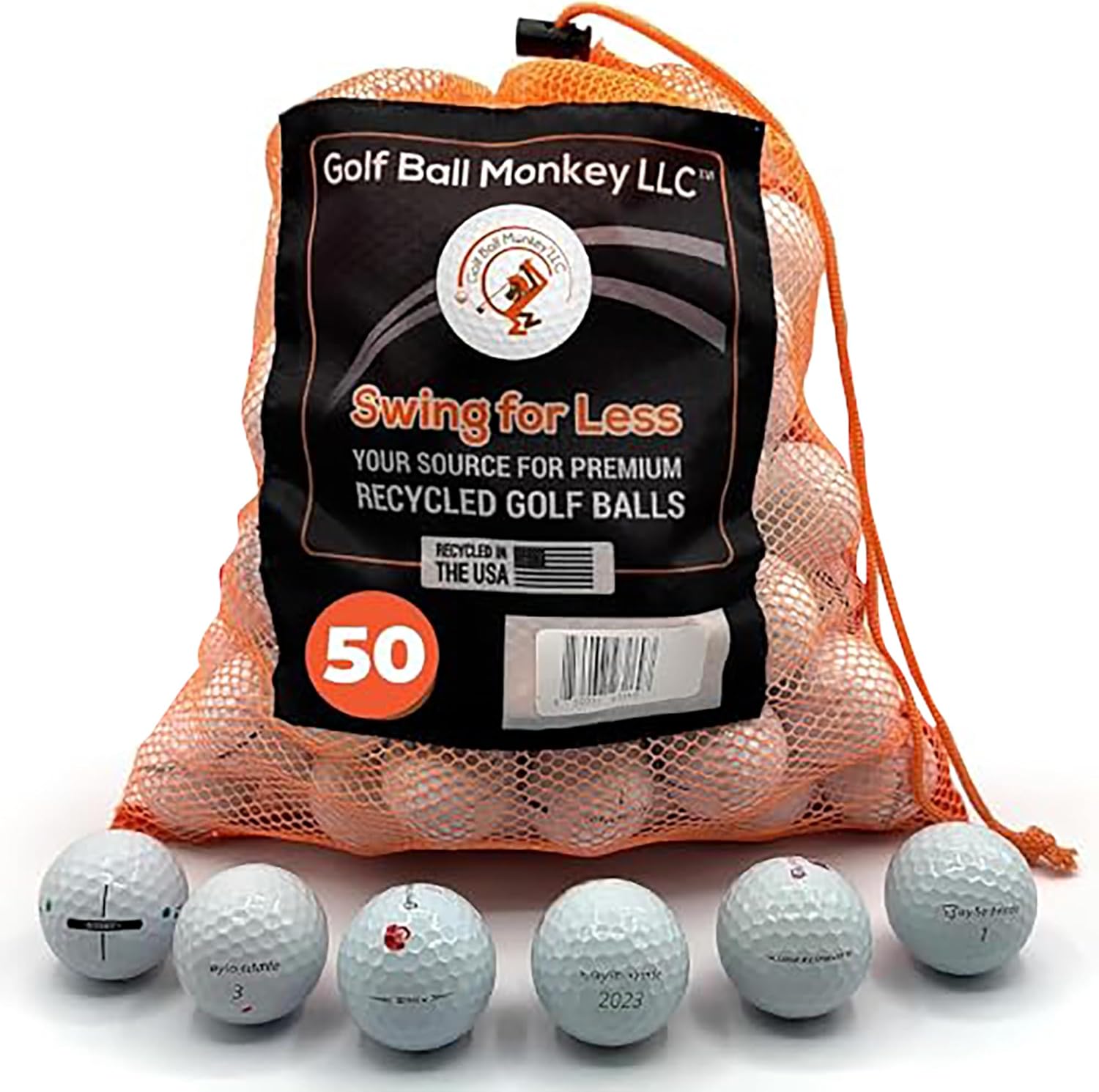 Golf Ball Monkey Cheap Recycled Golf Balls for Taylormade Golf Balls White Mix 50 Pk in Good Condition- TP5, TP5X, ProjectA, Tour Response, Distance Plus, RBZ & More (Includes Mesh Bag)
