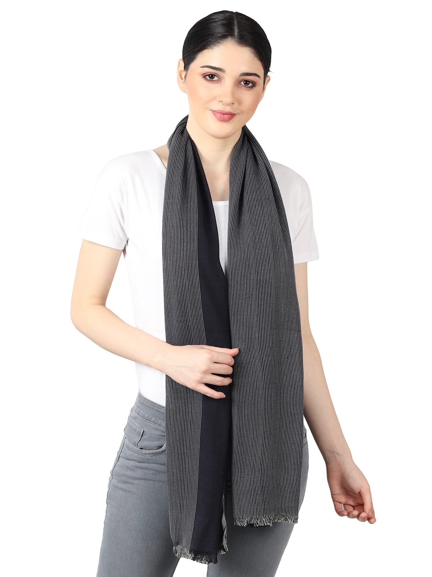 Flyer Women's stole/scarf Colour- Navy Blue & Grey stylish 100% soft viscose ethnic scarves pack of 1 ST-07