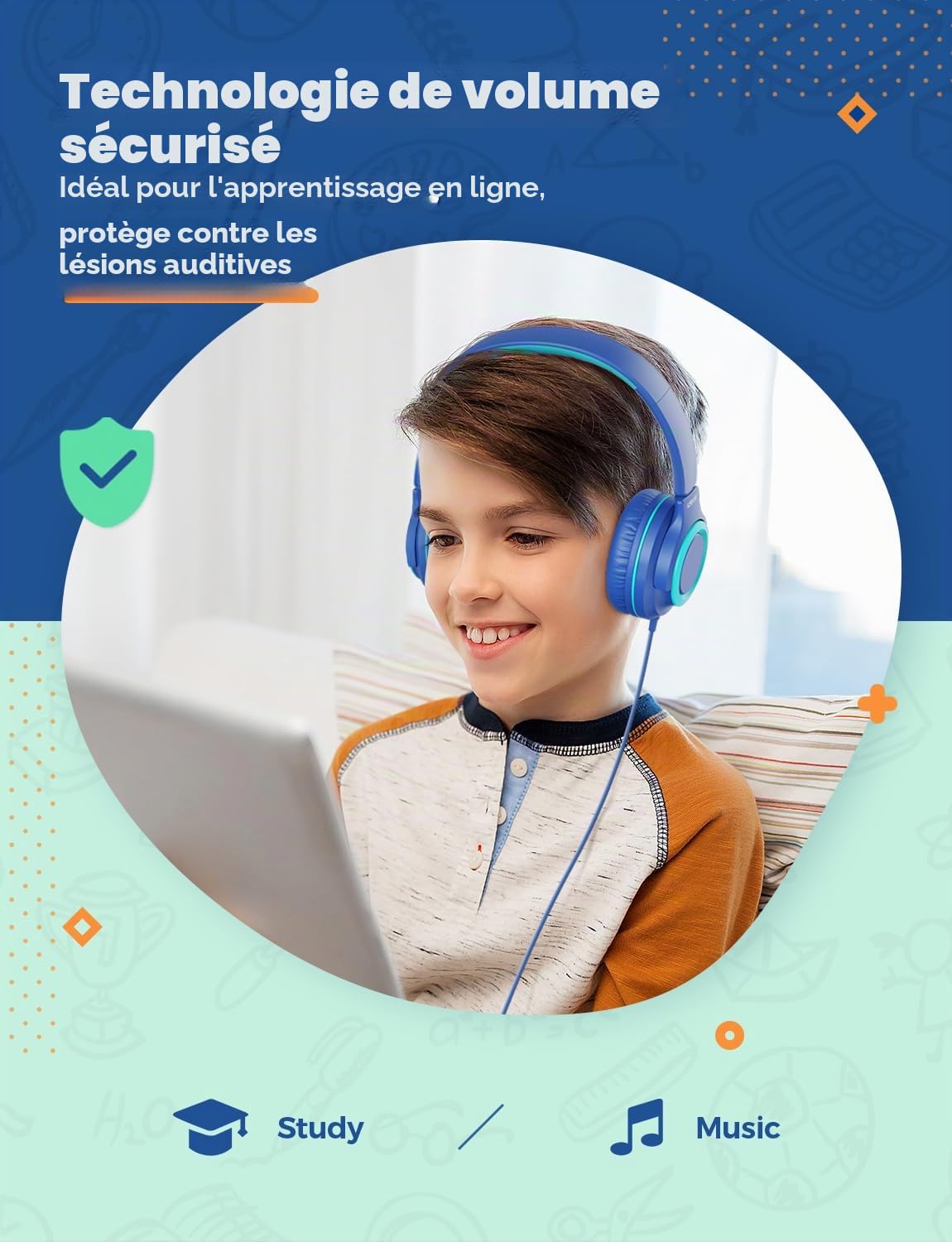 iClever Casque Audio Enfants, Volume Sécurisé Limité 85 dBA – Casque pour Enfant Filaires avec Répartiteur de Partage, écouteurs Stéréo Pliables sans Enchevêtrement pour l'école/Tablette/Voyage