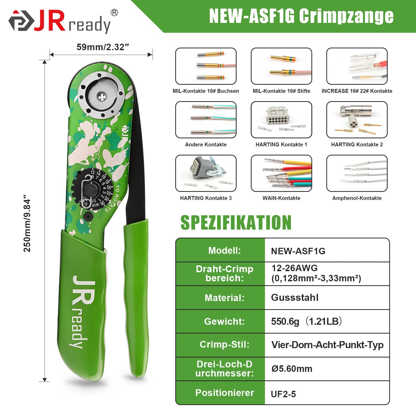 JRready ST2175 NEW-ASF1G Crimpare #12#16#20 Dimensione chiusa con UF2-5 Posizionatore regolabile per connettori pesanti Connettore MIL ecc Connettore elettrico