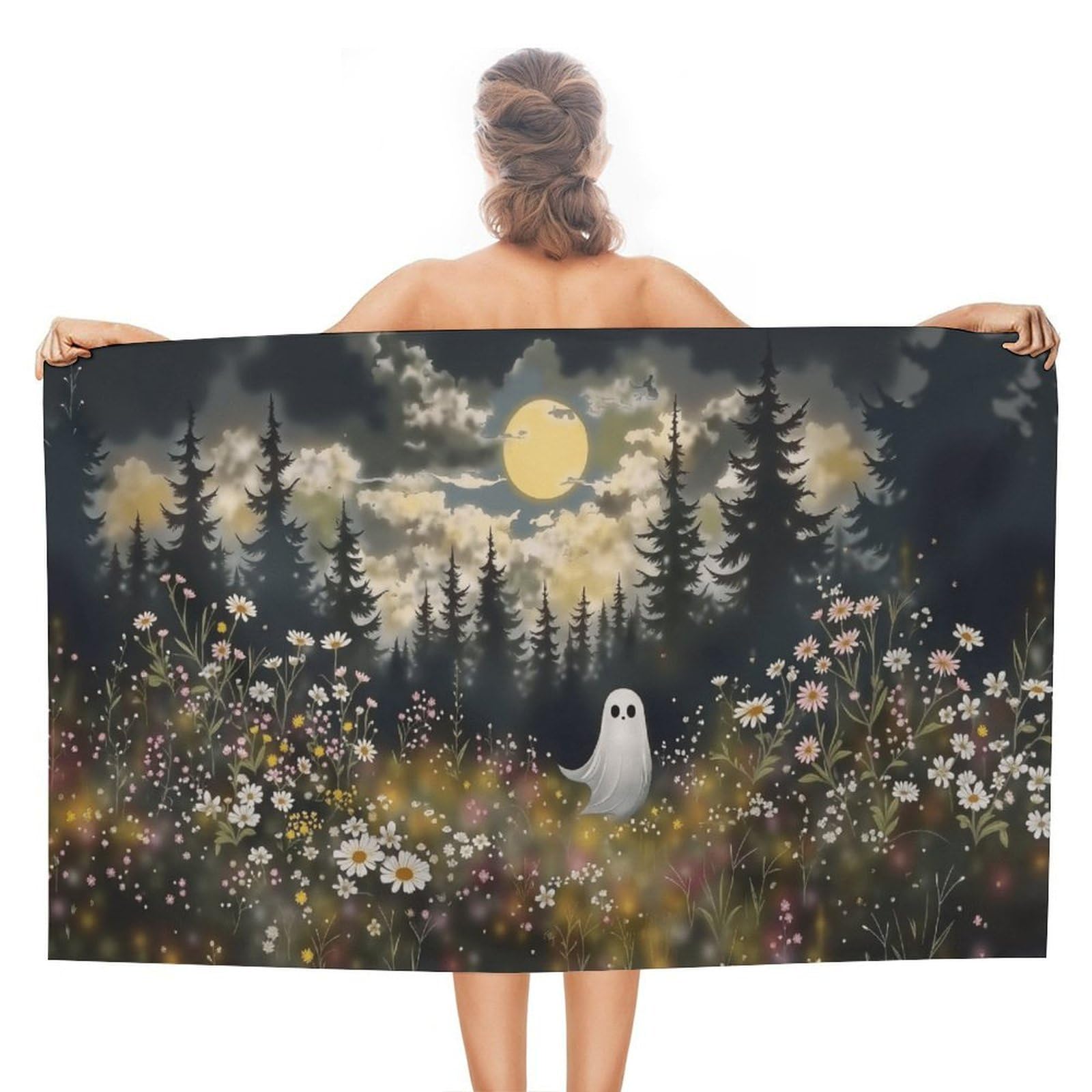 Anceky Ghostly Night Moonlight Beach Towel Microfiber Soft Absorbent Oversized Large Bath Towel Blanket Thin Quick Dry for Adults Swimming Pool Yoga Gym Travel 51"X31"