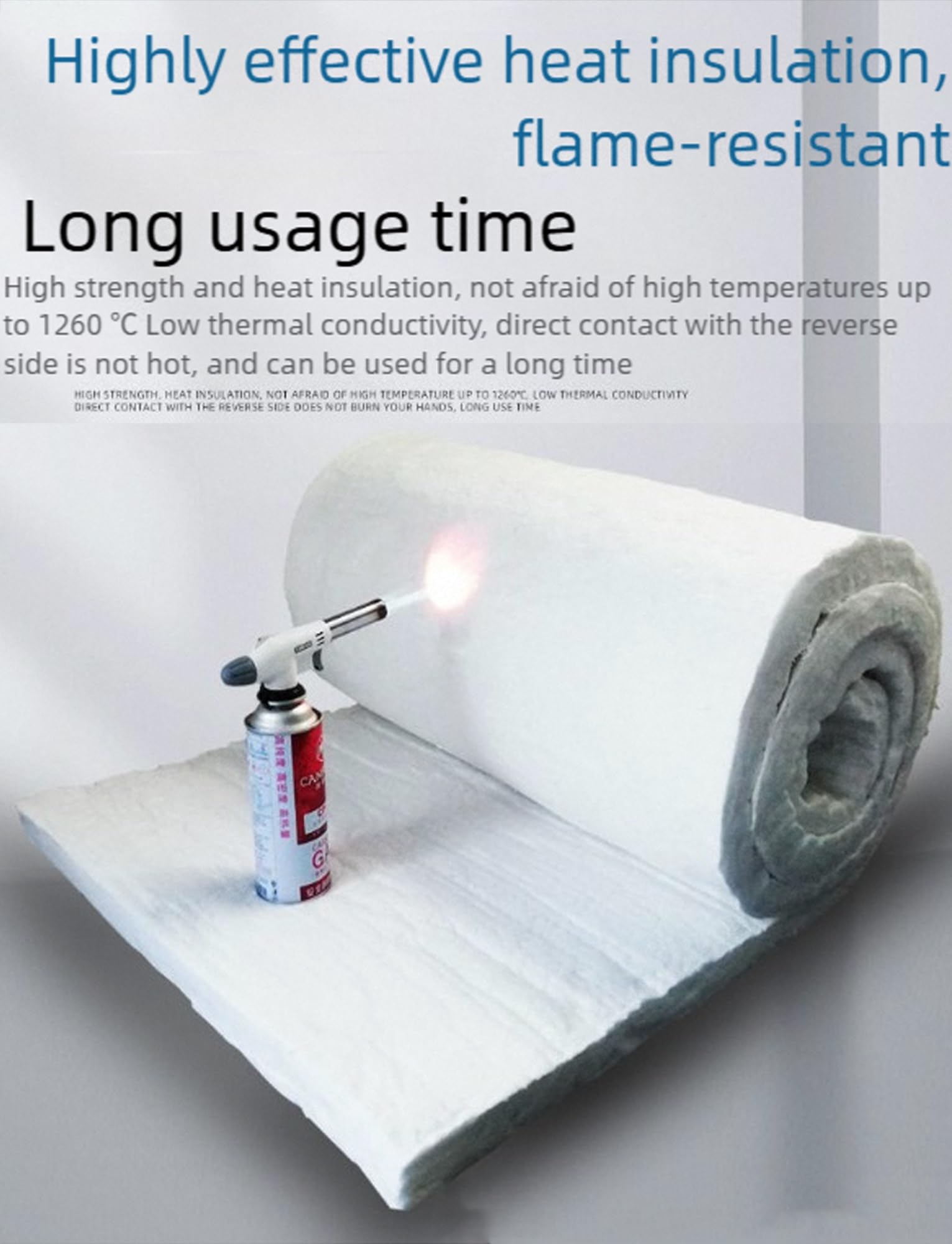 Manta de fibra cerámica de alta temperatura 2600 °F, rollo aislante resistente al calor for hornos, estufas y forjas, con revestimiento de aluminio en una cara.(5/61x360cm)