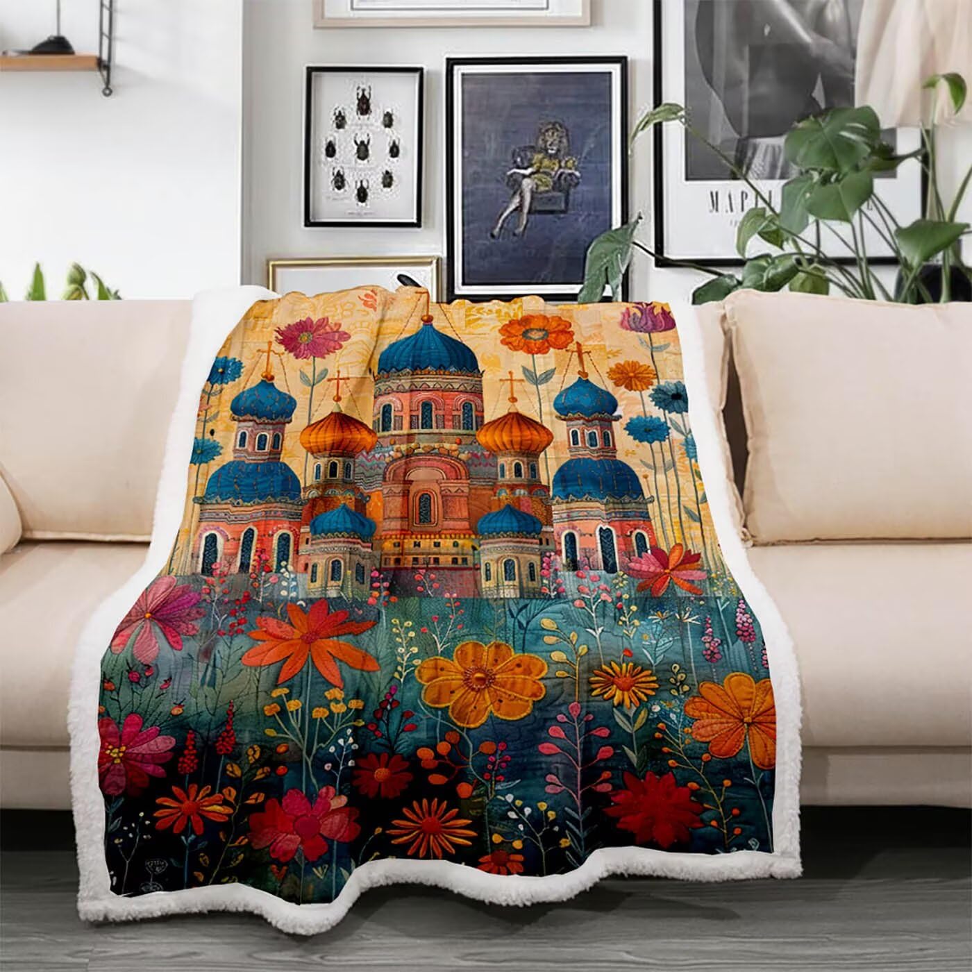 Koc polarowy Sherpa, kościół, miękki, obciążony, zima, jesień, pościel, duży, 140 x 200 cm, gruby, ciepły i oddychający, na krzesło, sofę, kanapę, łóżko, do pokoju podróżnego, dekoracja, prezenty dla