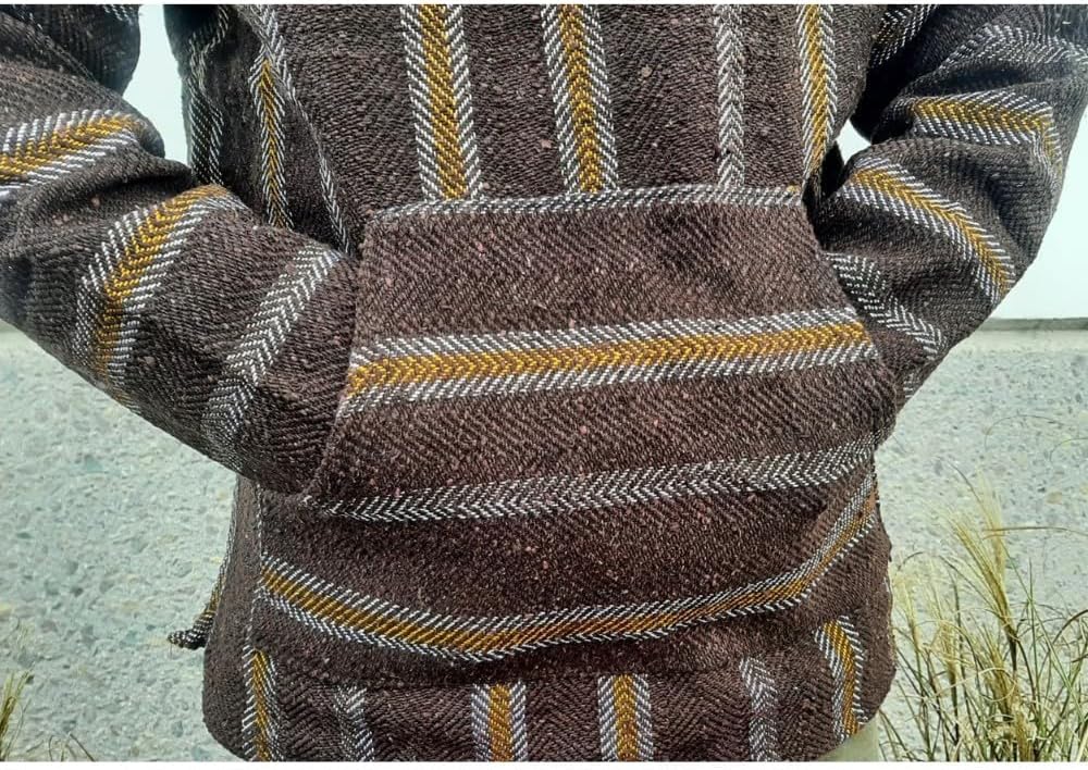 Authentic Mexican Baja Hoodie - Drug Rug Hoodie - Baja Poncho - Brown/Yellow - Image 7