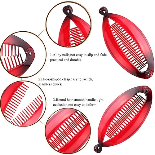 Miniatura 3 de Pinzas para el pelo de cola de pez y herramientas de sujeción para cabello fino, peines dobles de plátano para mujeres y niñas
