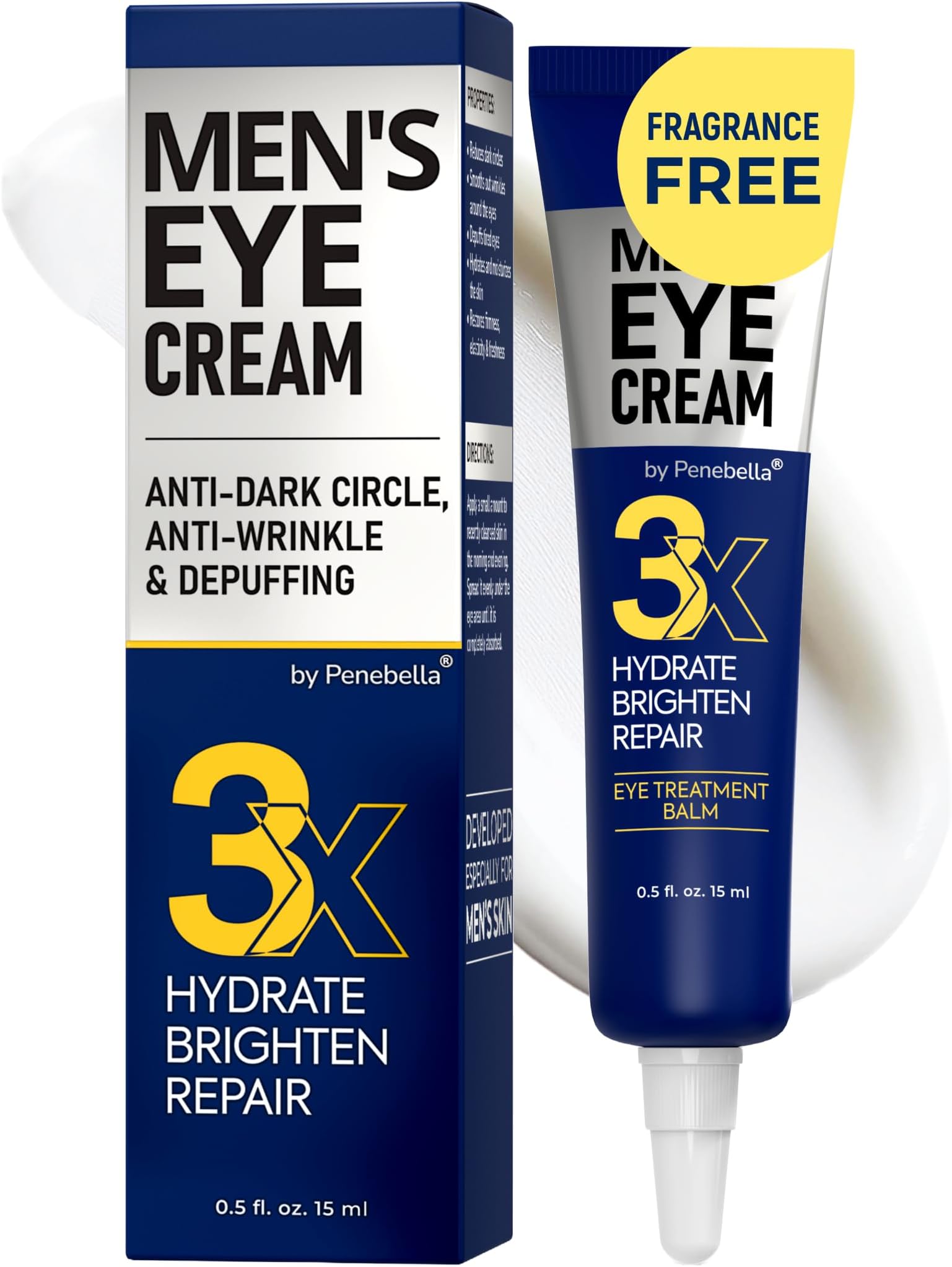 Mens Eye Cream - Eye Bags Treatment for Men & Wrinkle Reduction | Collagen, Vitamin B3, Peptides, 5% Caffeine – Mens Under Eye Cream Bag Remover – Puffy Eyes Treatment for Men