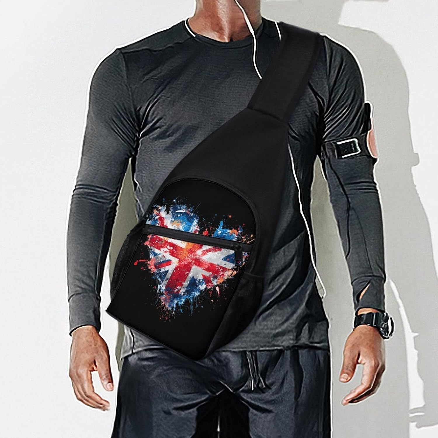 Heart United Kingdom Flag Splash Crossbody Sling Backpack Chest Bag Daypack | unisex,trendy,with convertible and detachable shoulder strap,side pockets