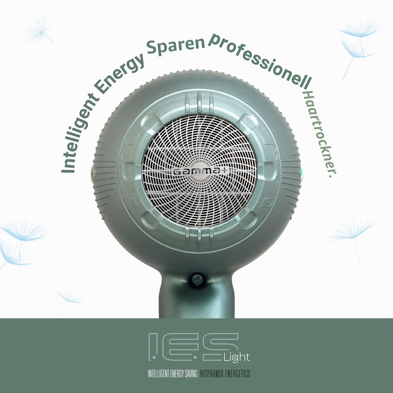 GAMMAPIU' Professioneller Haartrockner von I.E.S, energiesparend, intelligent, schnell trocknend mit ETC-Technologie, leicht, geräuschlos, 3 Geschwindigkeiten, konstante Temperatur (MOOSGRÜN)
