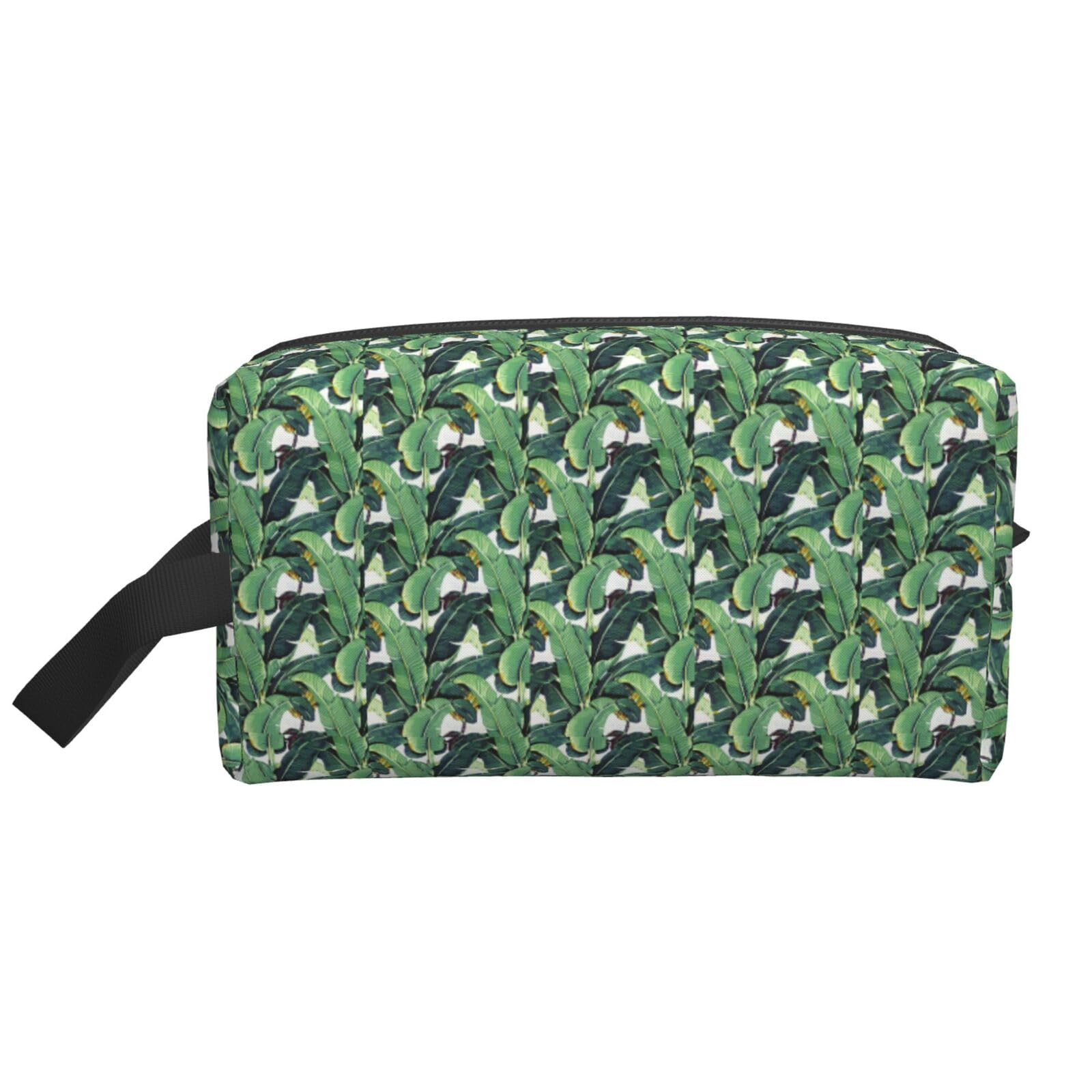 Ercgad Unisex White Tropical Banana Palm Leaves Print Large Capacity Travel Toiletry Bag Cosmetic Pouch Daily Storage Makeup Case