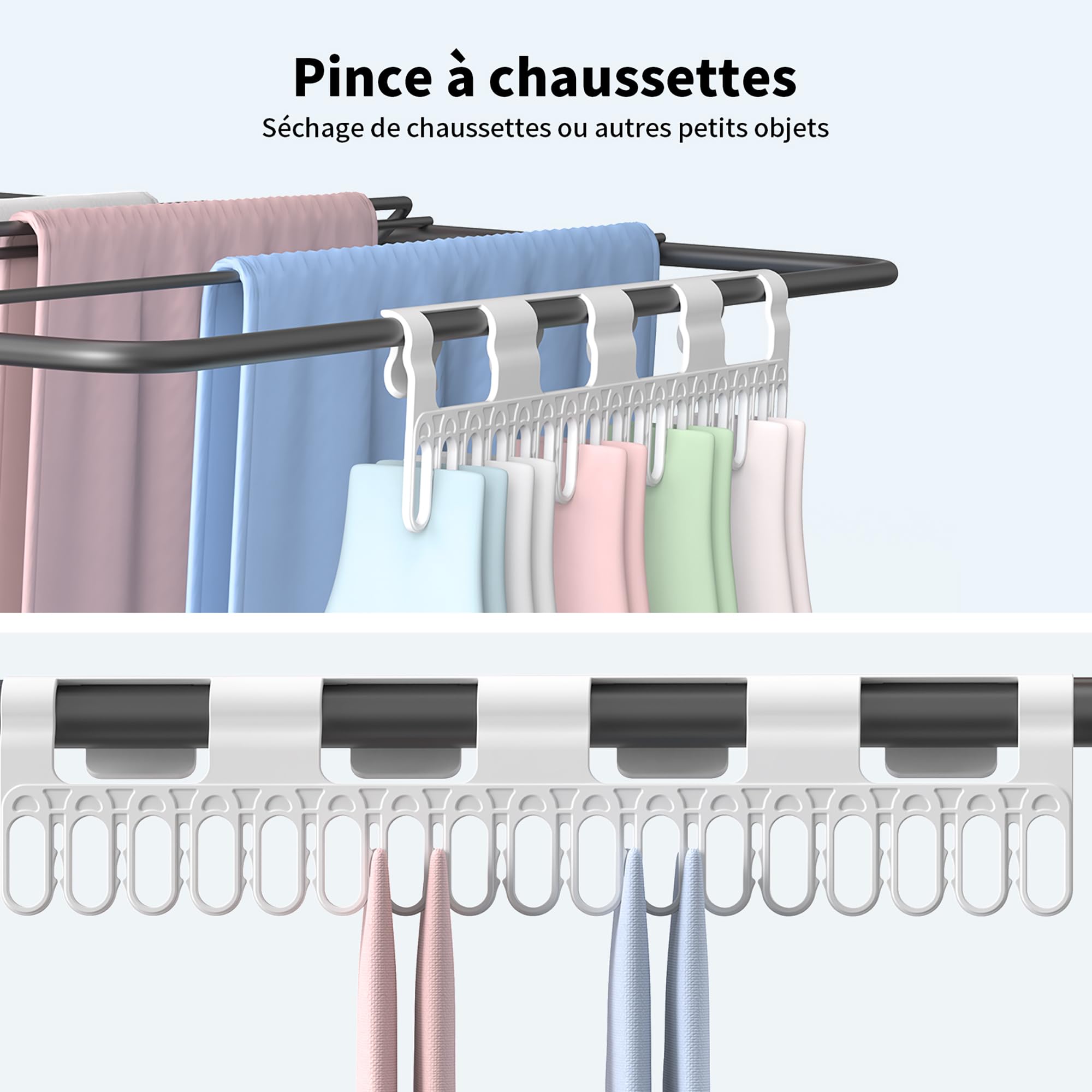 Innotic Étendoir Linge Intérieur Extérieur, Séchoir à Linge Pliable à 2 Niveaux, 4 Ailes Réglables en Hauteur, Tancarville Linge XXL, 33 Barres, Gris