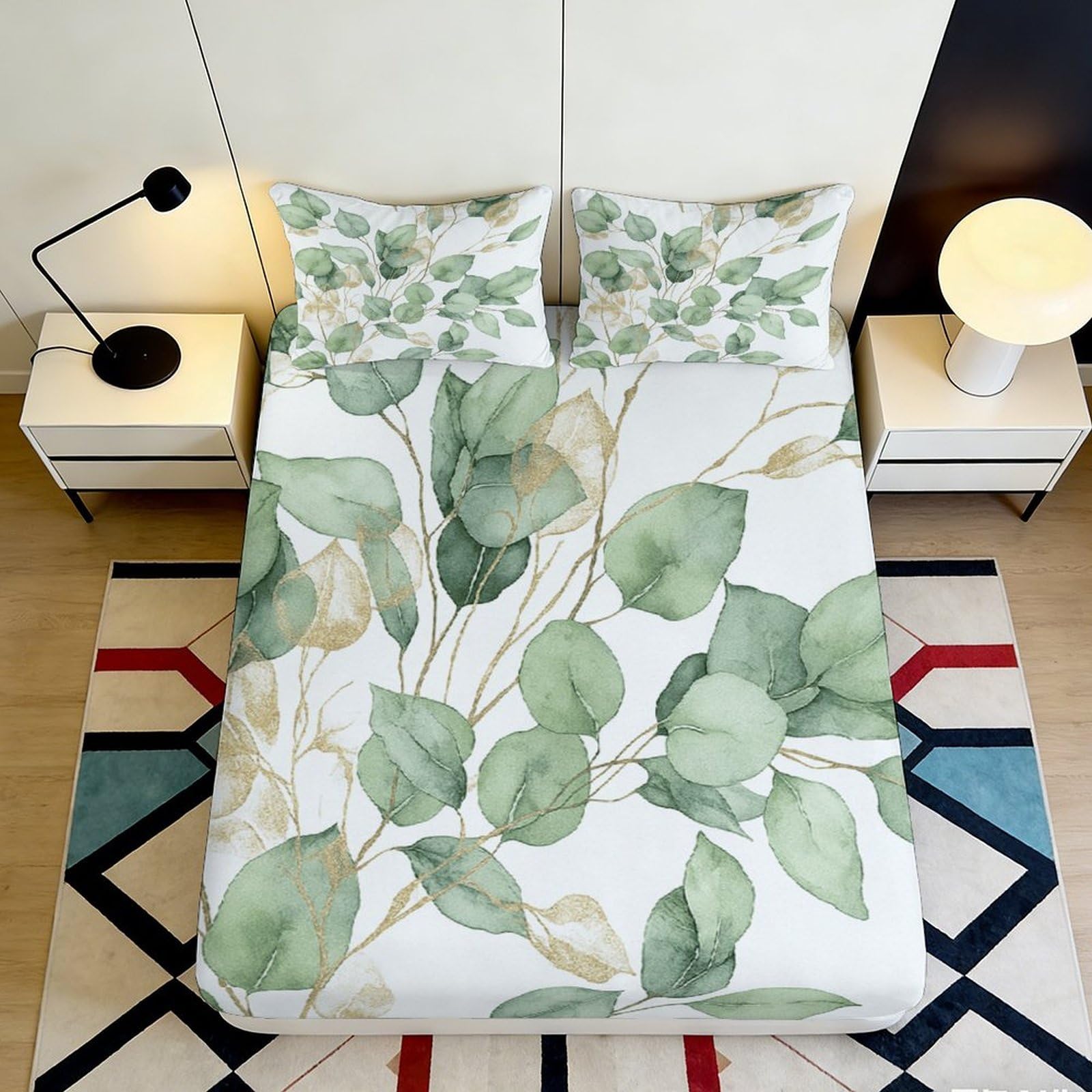 Jqzkxnhpbr Style-9 3D Printed Green Botanical Fitted Sheet Microfiber Soft Breathable Leaf Pattern Mattress Cover For Bedroom Dorm Decor 90X200x25cm