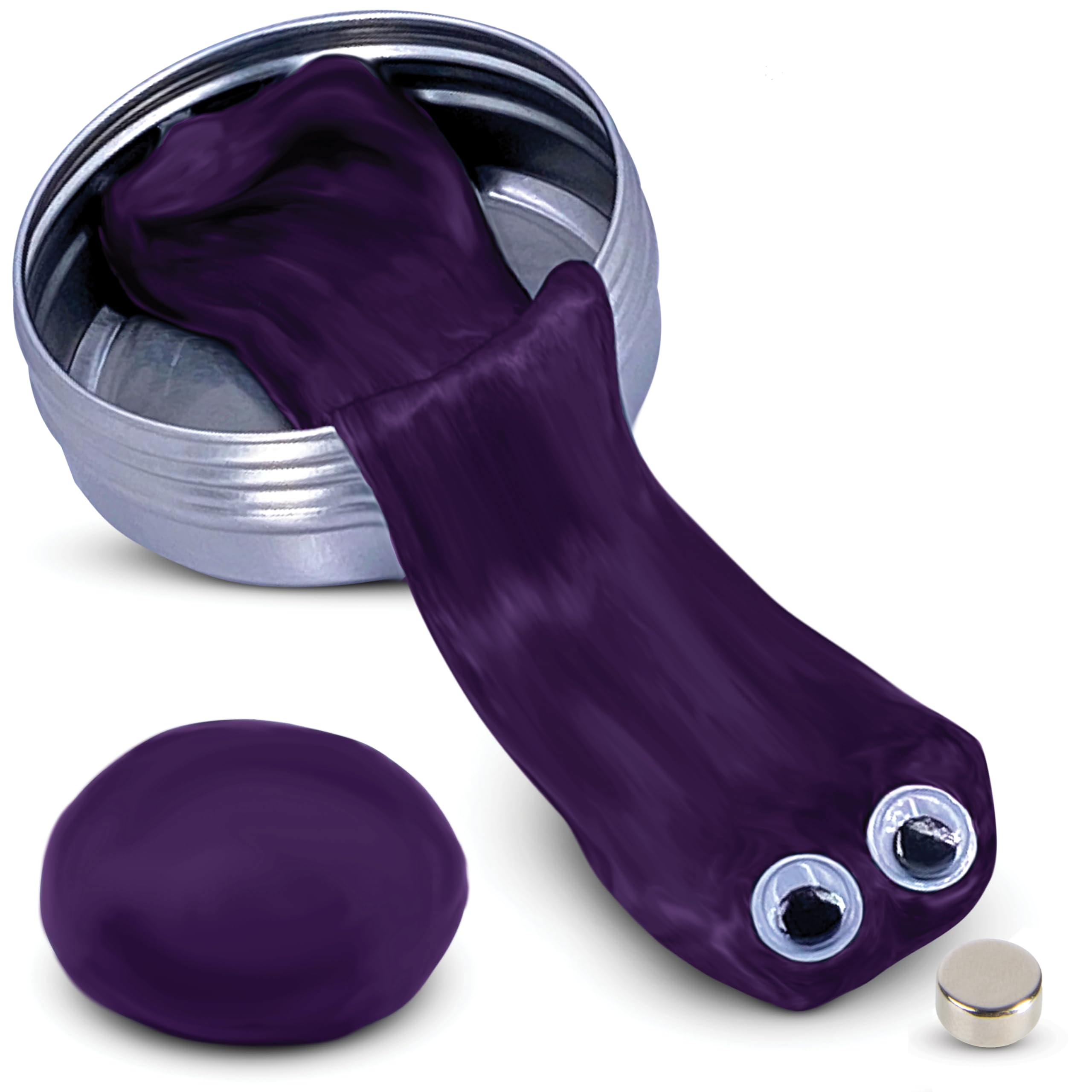 Magnetic Putty Kit with Magnet in 2.75" Tin Can - Non-Toxic Silicone Play Set, Four Eyes Included - Purple